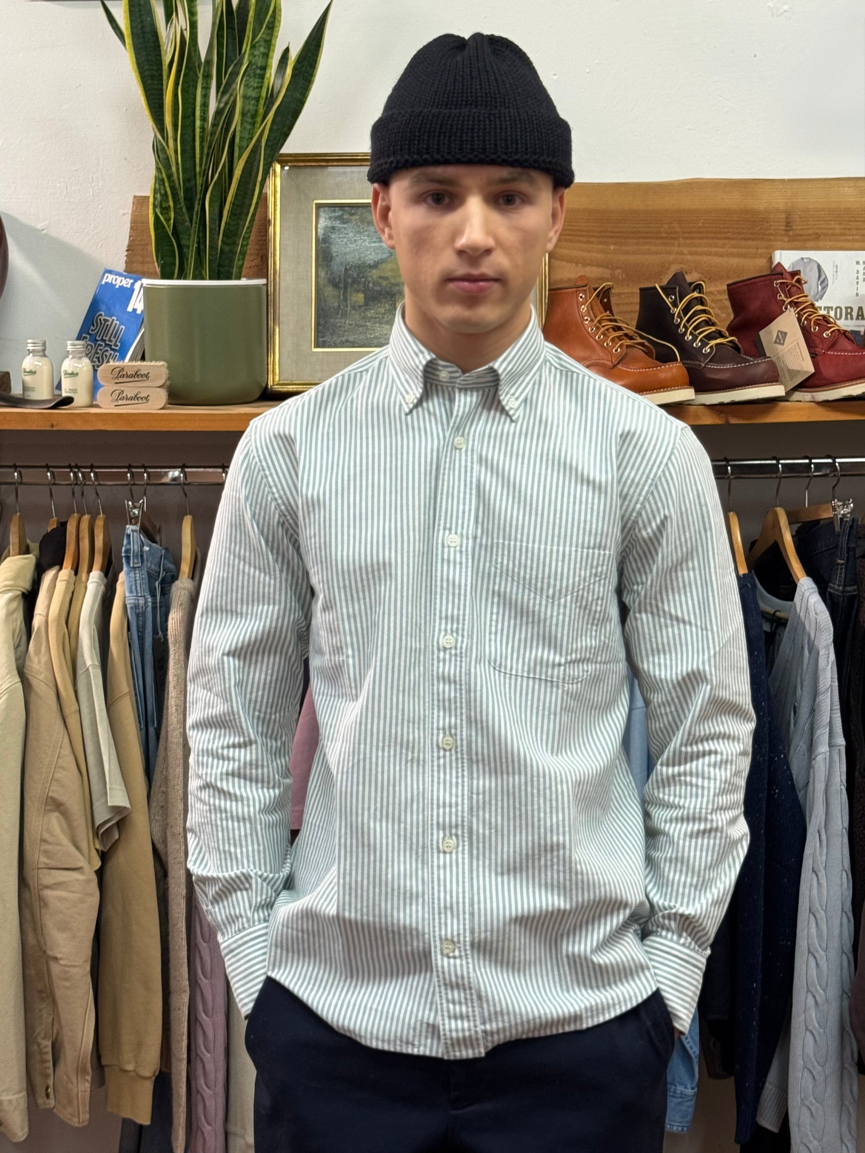 FRESH Green Striped Oxford Cotton Button Down Shirt