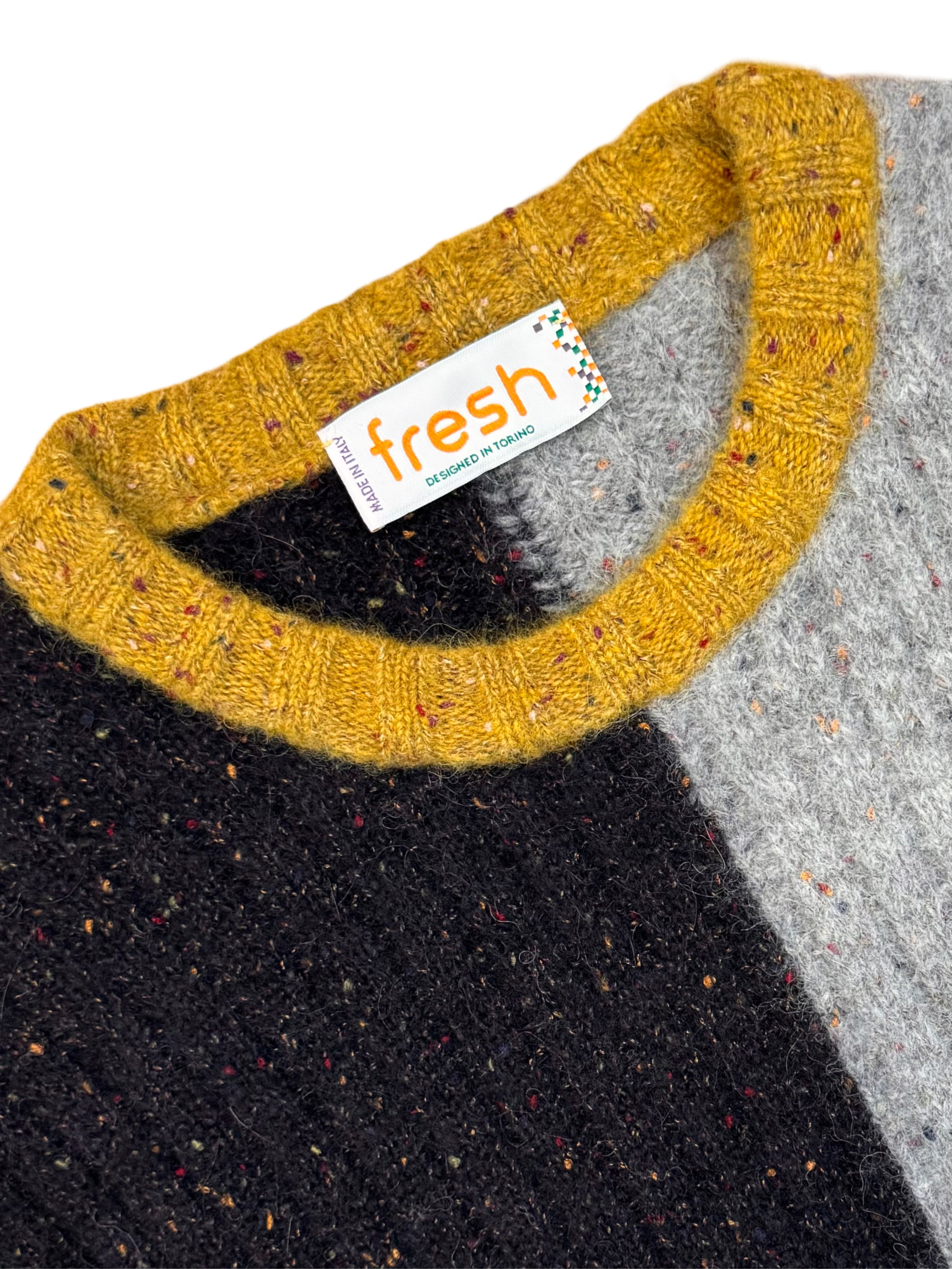 FRESH Issey 2 Multi Colorblock Crew Neck Wool Sweater