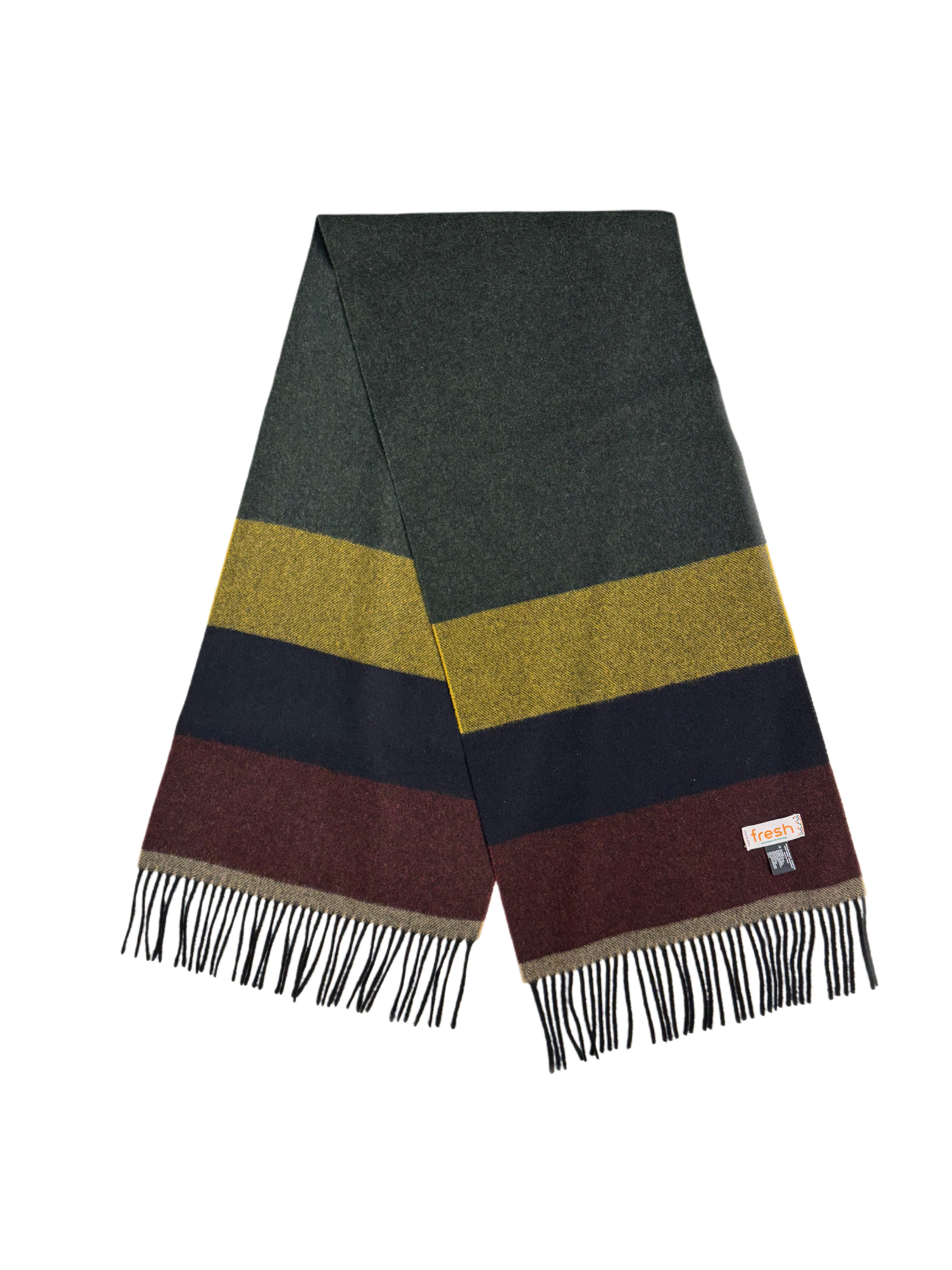 FRESH Yellow Navy Bordeaux Striped Wool Scarf