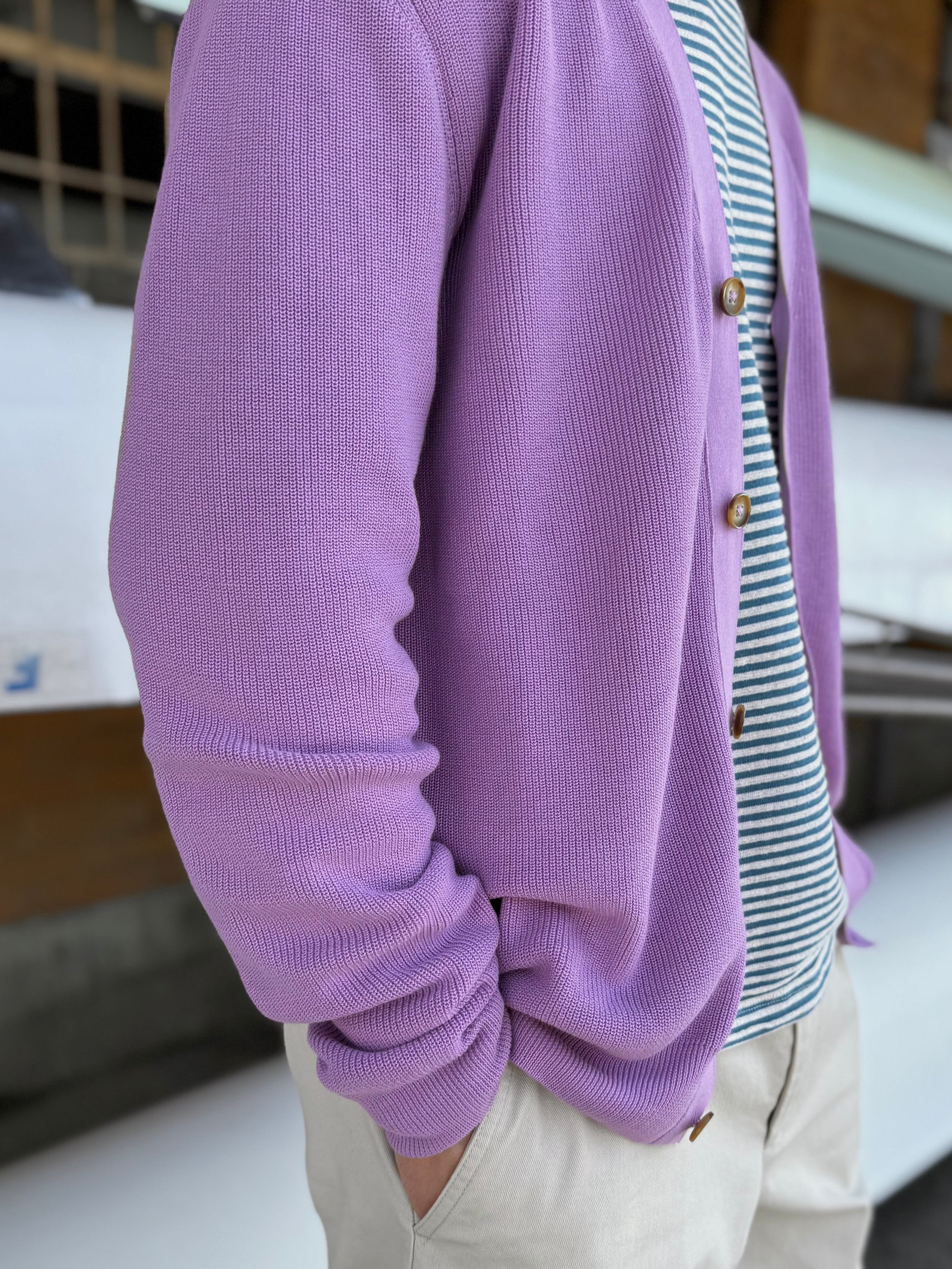 FRESH Scott Italian Cotton Cardigan in Lilac