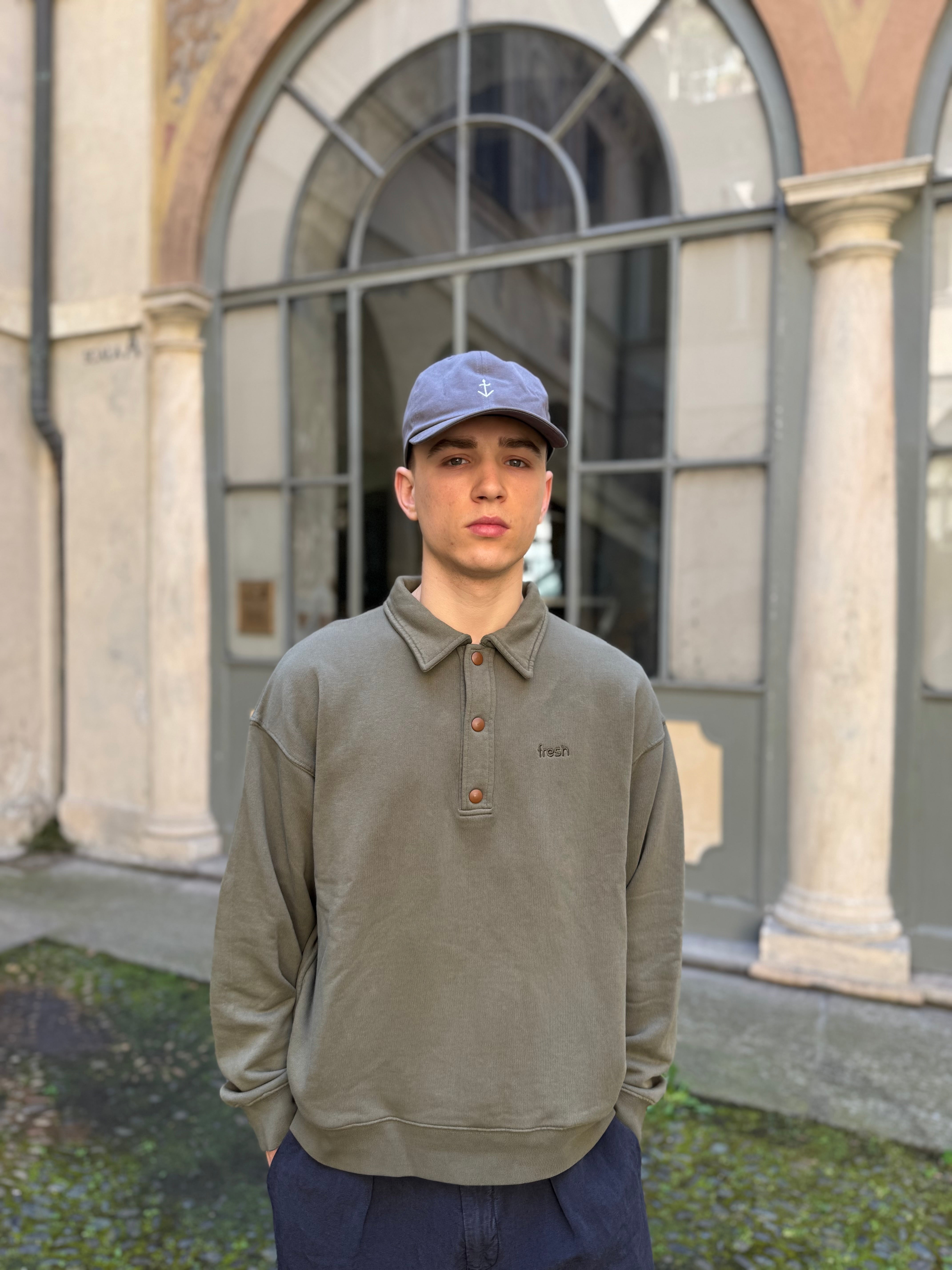 Felpa polo in cotone FRESH Mike in verde militare
