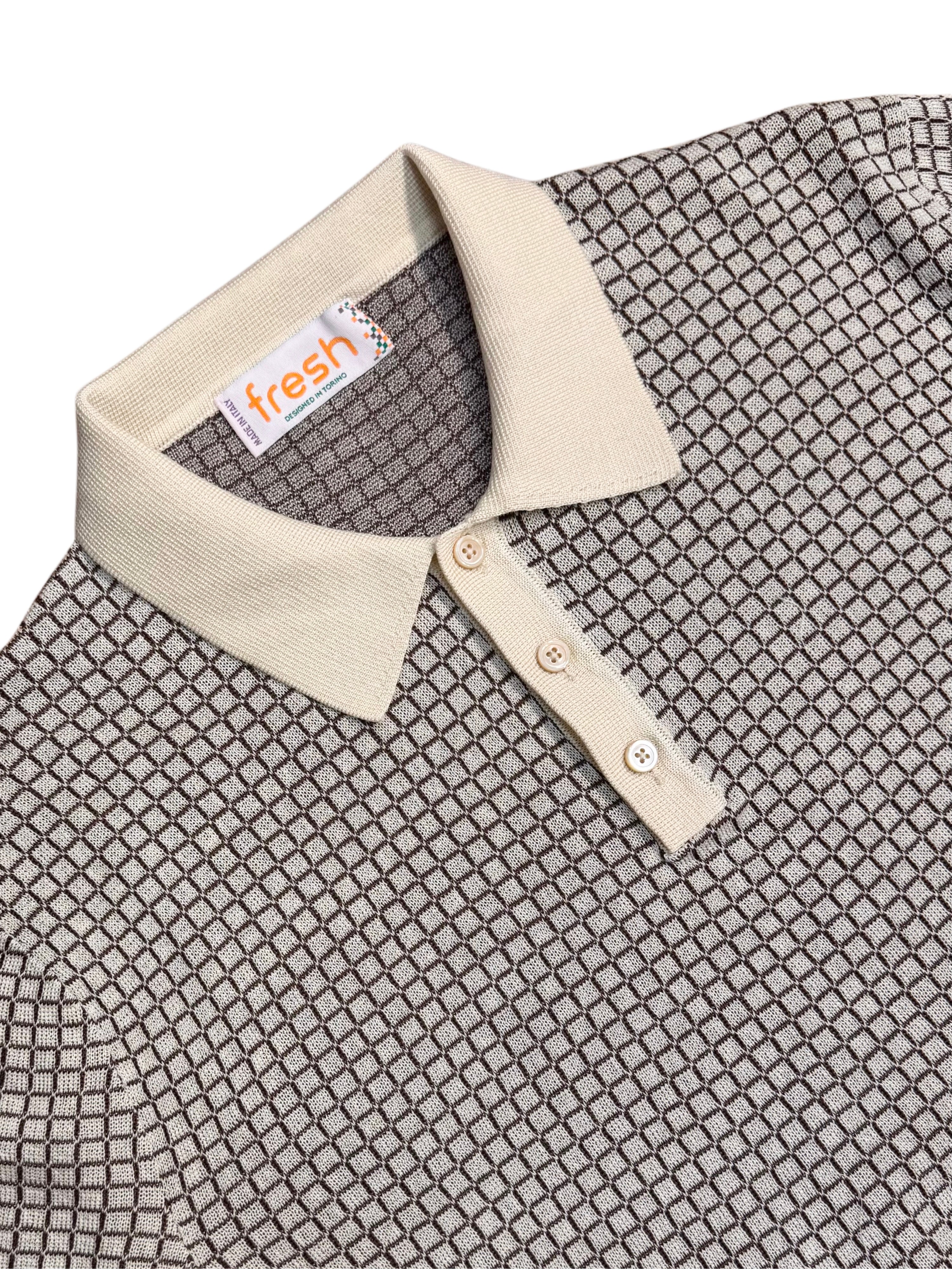 FRESH Fine Grid Jacquard Polo Shirt in Beige and Brown