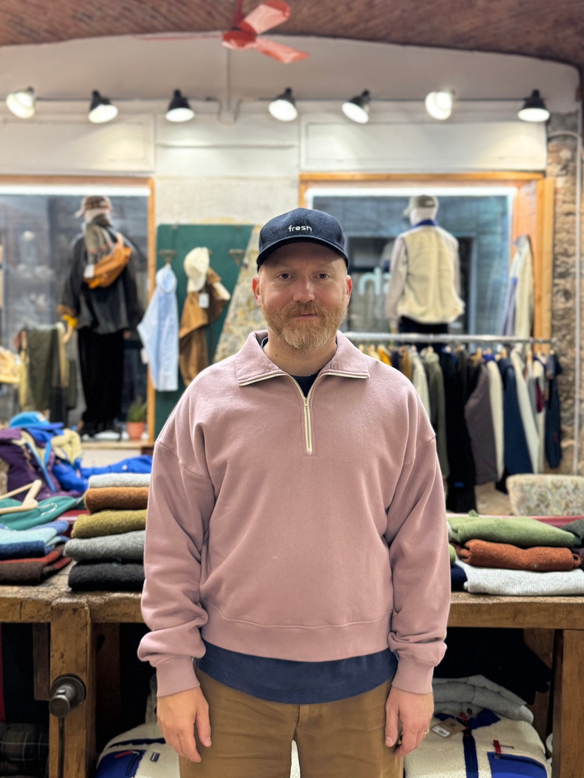 FRESH Barry Cotton Quarter-Zip Sweatshirt in Antique Pink