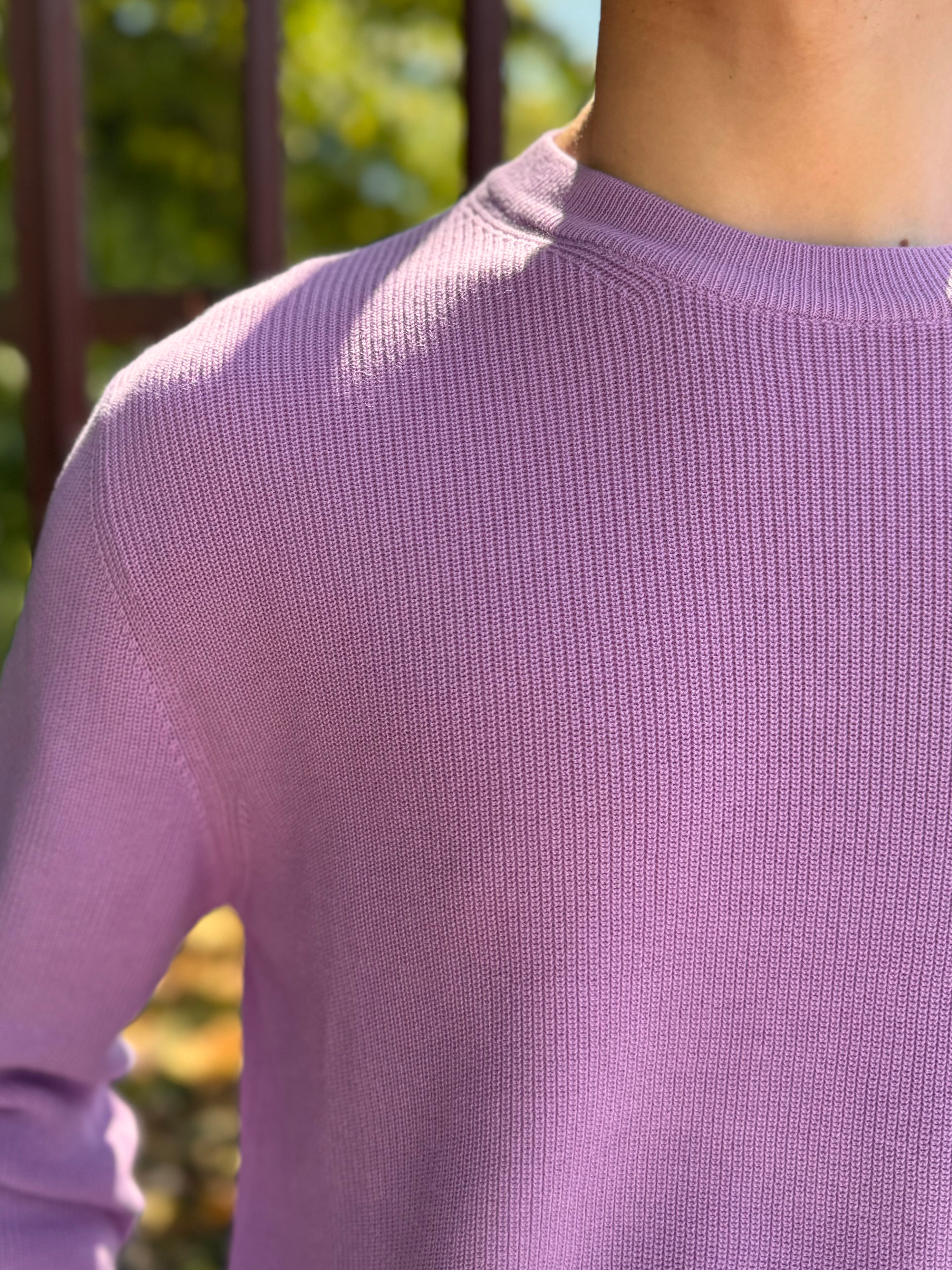 Pull ras du cou en coton italien FRESH René lilas
