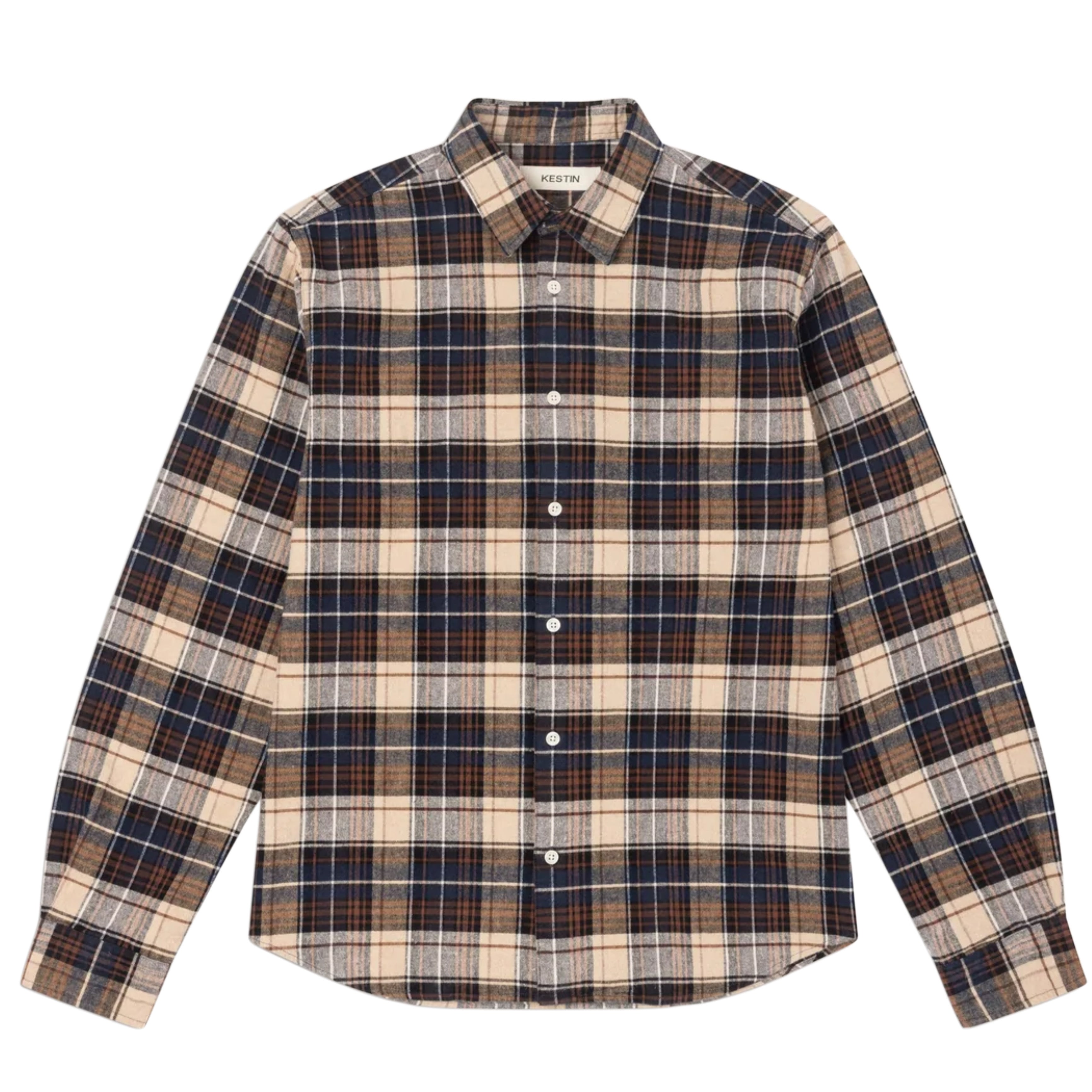 Chemise KESTIN Dirleton en flanelle de coton épaisse à carreaux marine