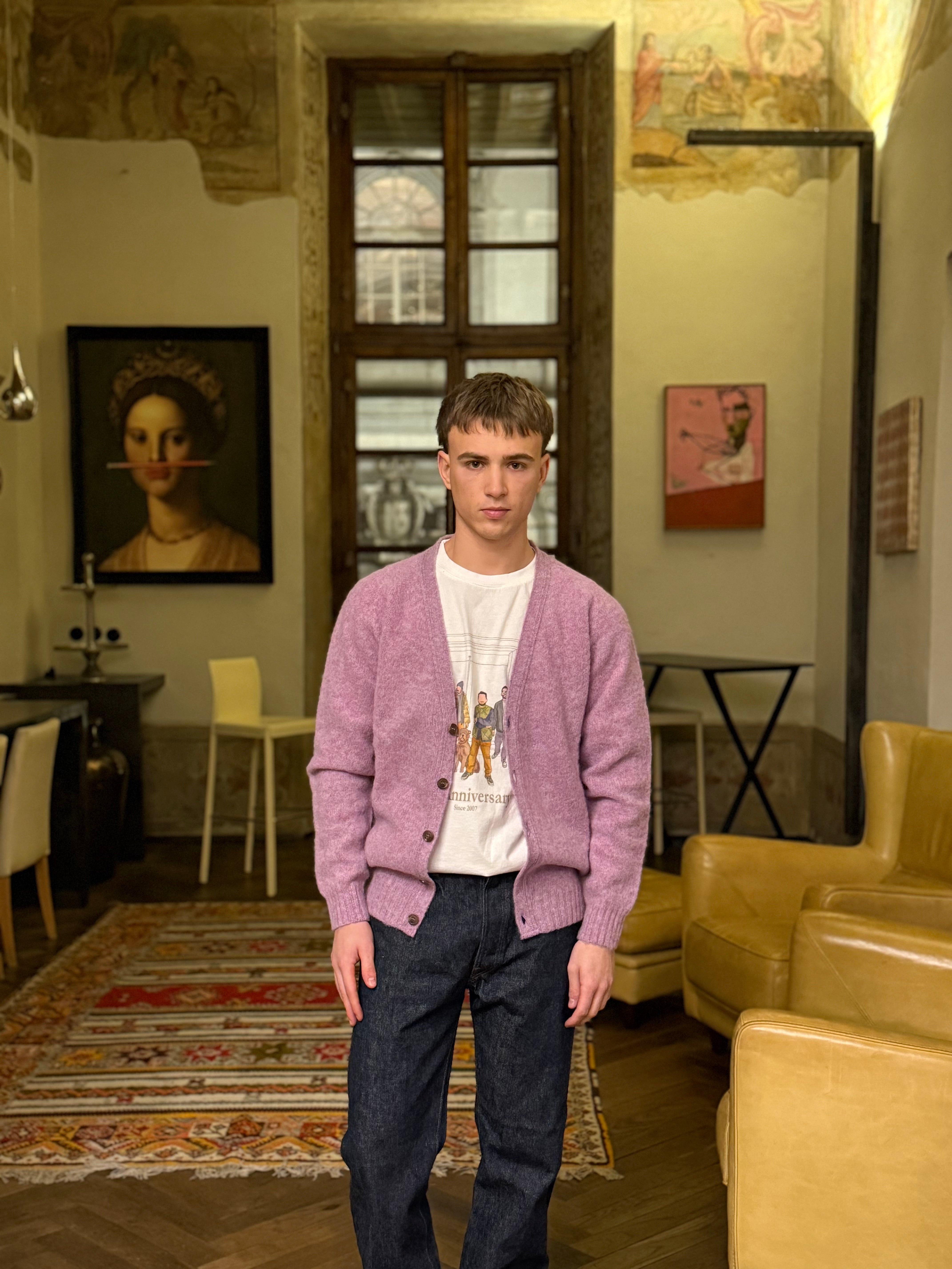 FRESH Dave Shaggy Shetland Wool Cardigan In Nettle