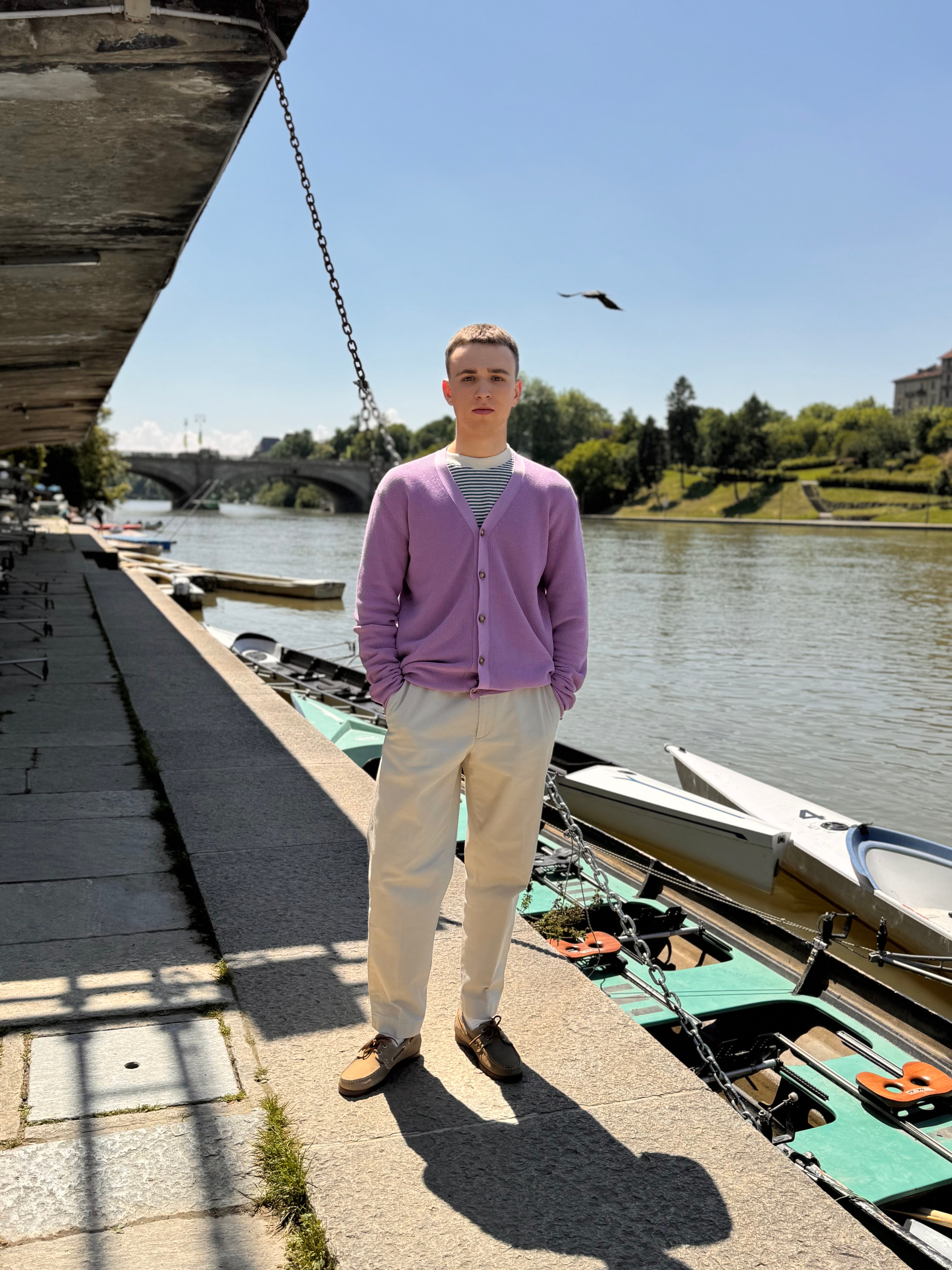 FRESH Scott Italian Cotton Cardigan in Lilac