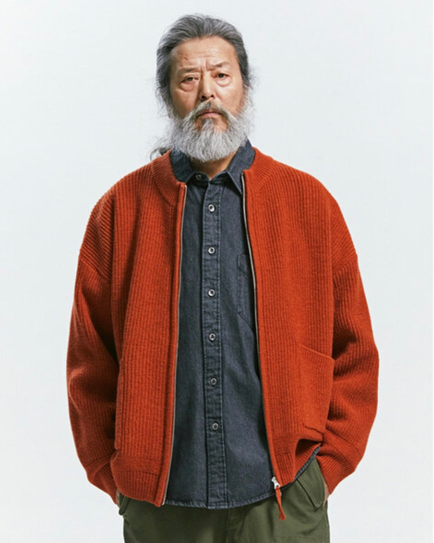 FRIZMWORKS Wool Deck Zip Up Cardigan Brick