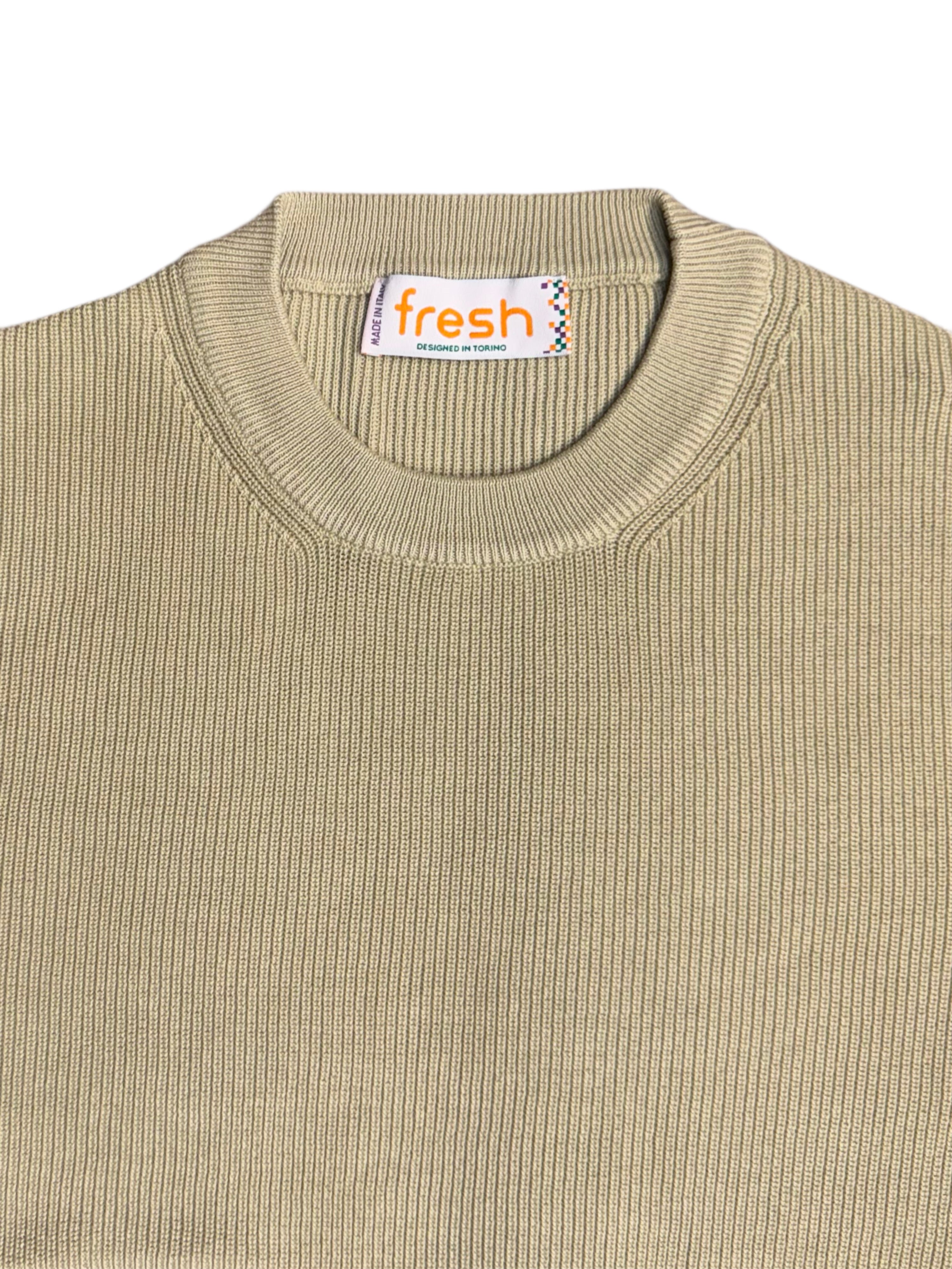 Pull ras du cou en coton italien FRESH René couleur sable