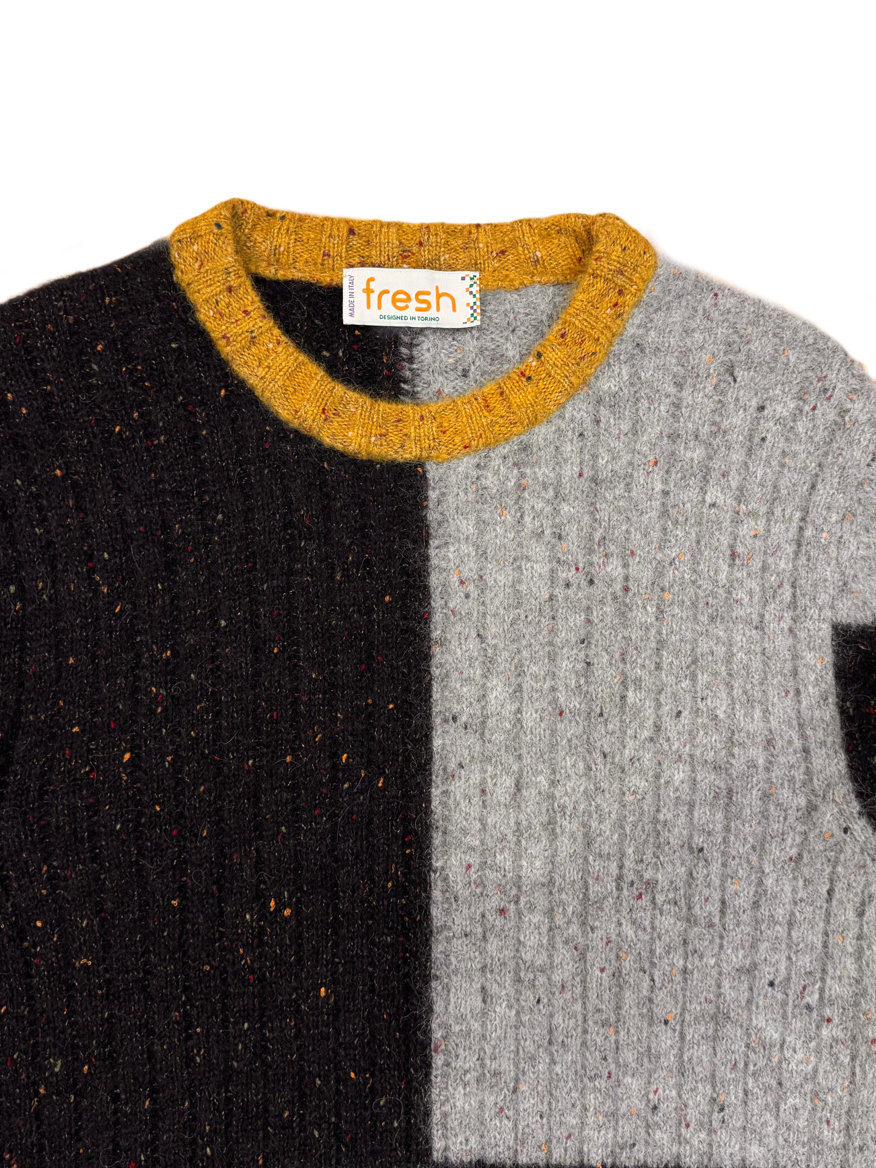 FRESH Issey 2 Multi Colorblock Crew Neck Wool Sweater