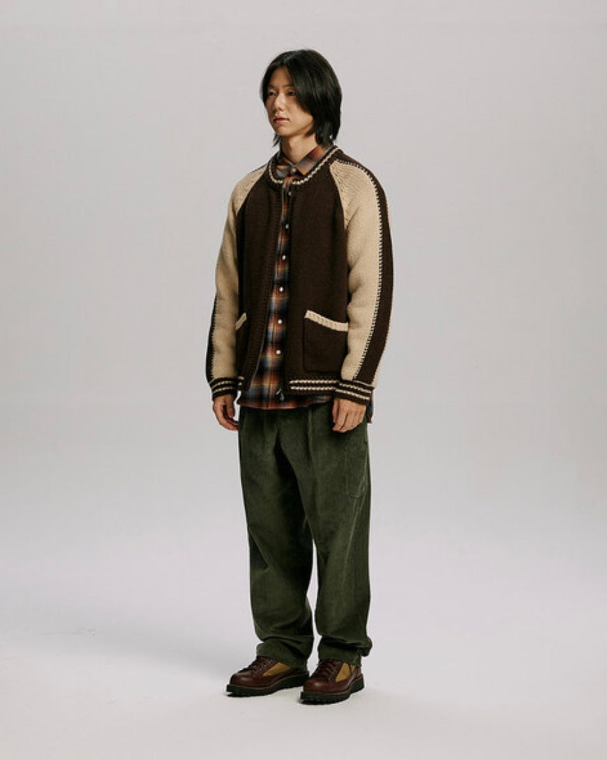 FRIZMWORKS Wool Varsity Cardigan Brown Tan
