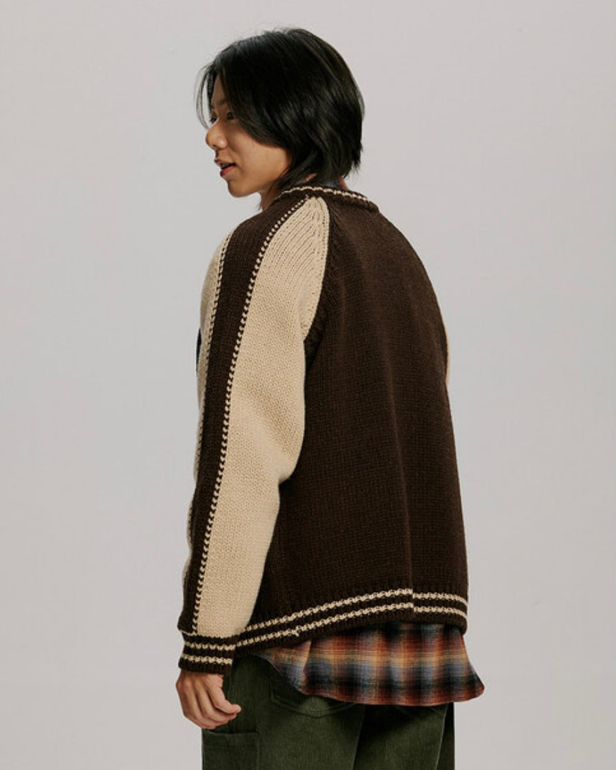 FRIZMWORKS Wool Varsity Cardigan Brown Tan