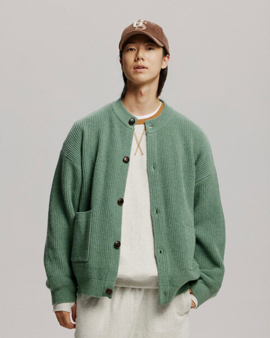 FRIZMWORKS Heavy Wool Round Cardigan Jade Green