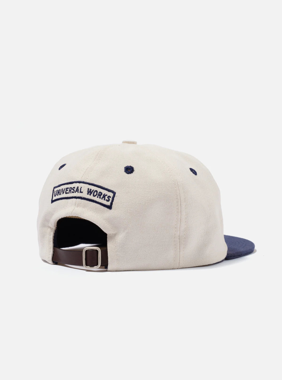 UNIVERSAL WORKS Baseball Hat in Ecru Navy Canvas