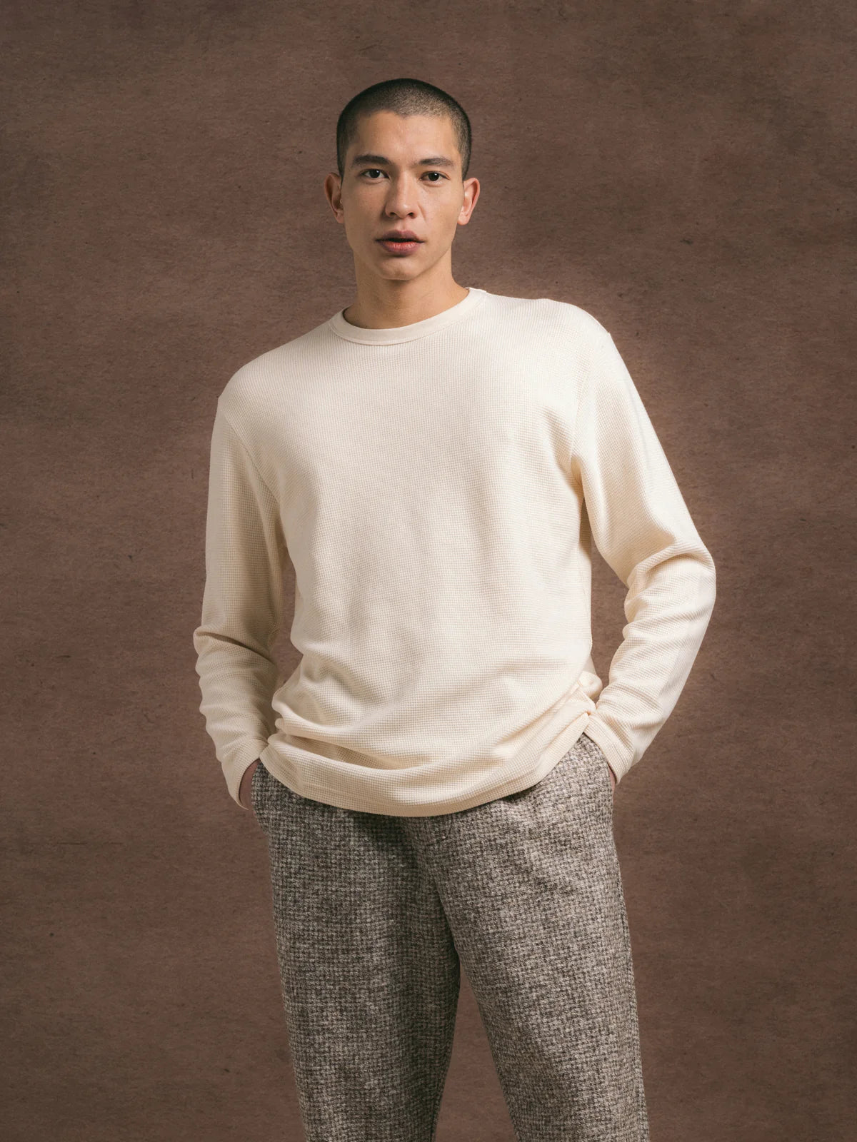 KESTIN Waternish Long Sleeve Tee in Natural Brushed Waffle