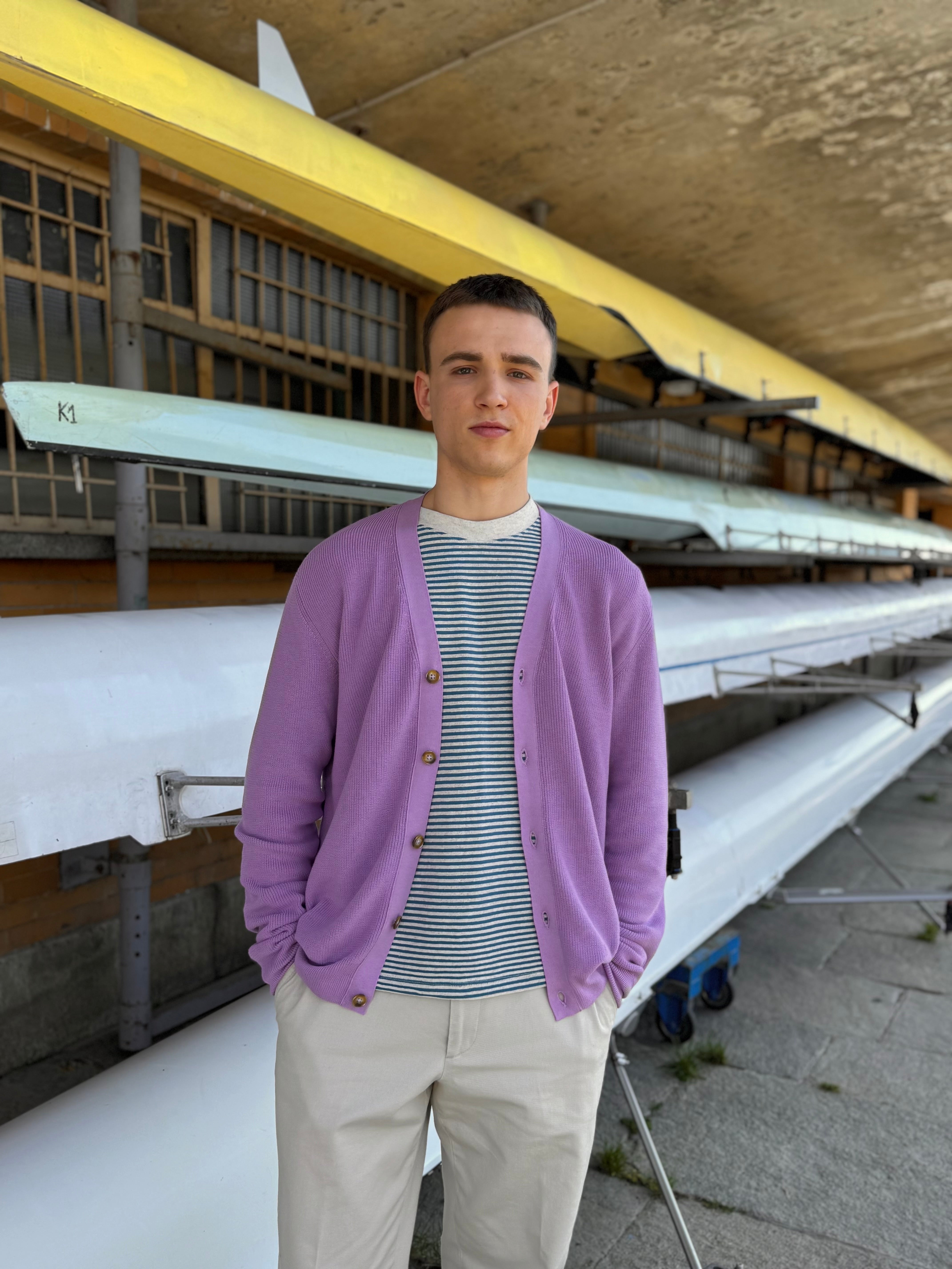 FRESH Scott Italian Cotton Cardigan in Lilac