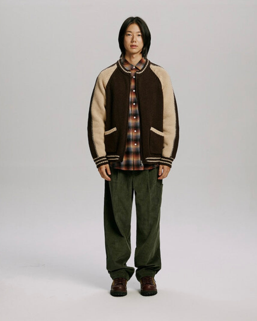 FRIZMWORKS Wool Varsity Cardigan Brown Tan