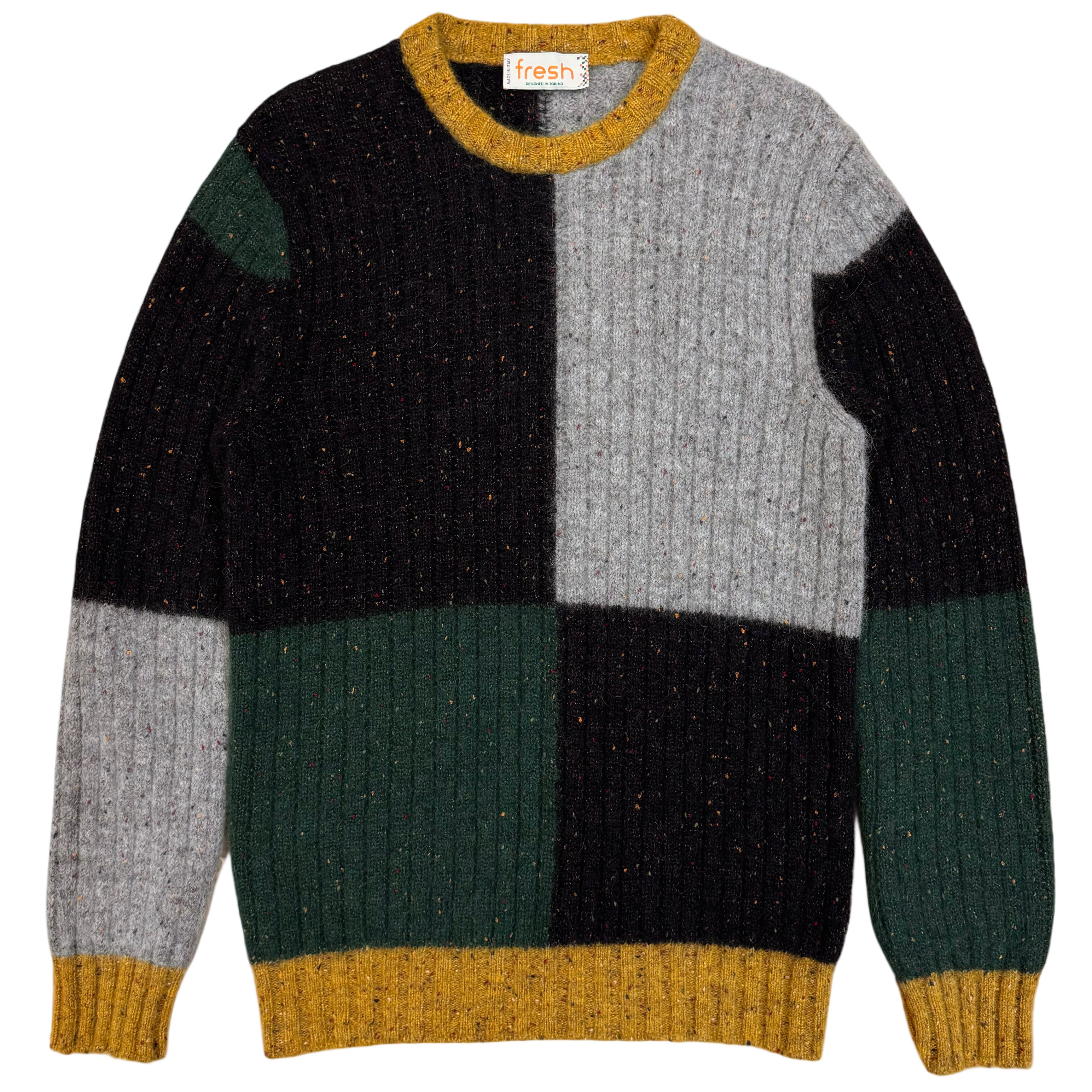 FRESH Issey 2 Multi Colorblock Crew Neck Wool Sweater