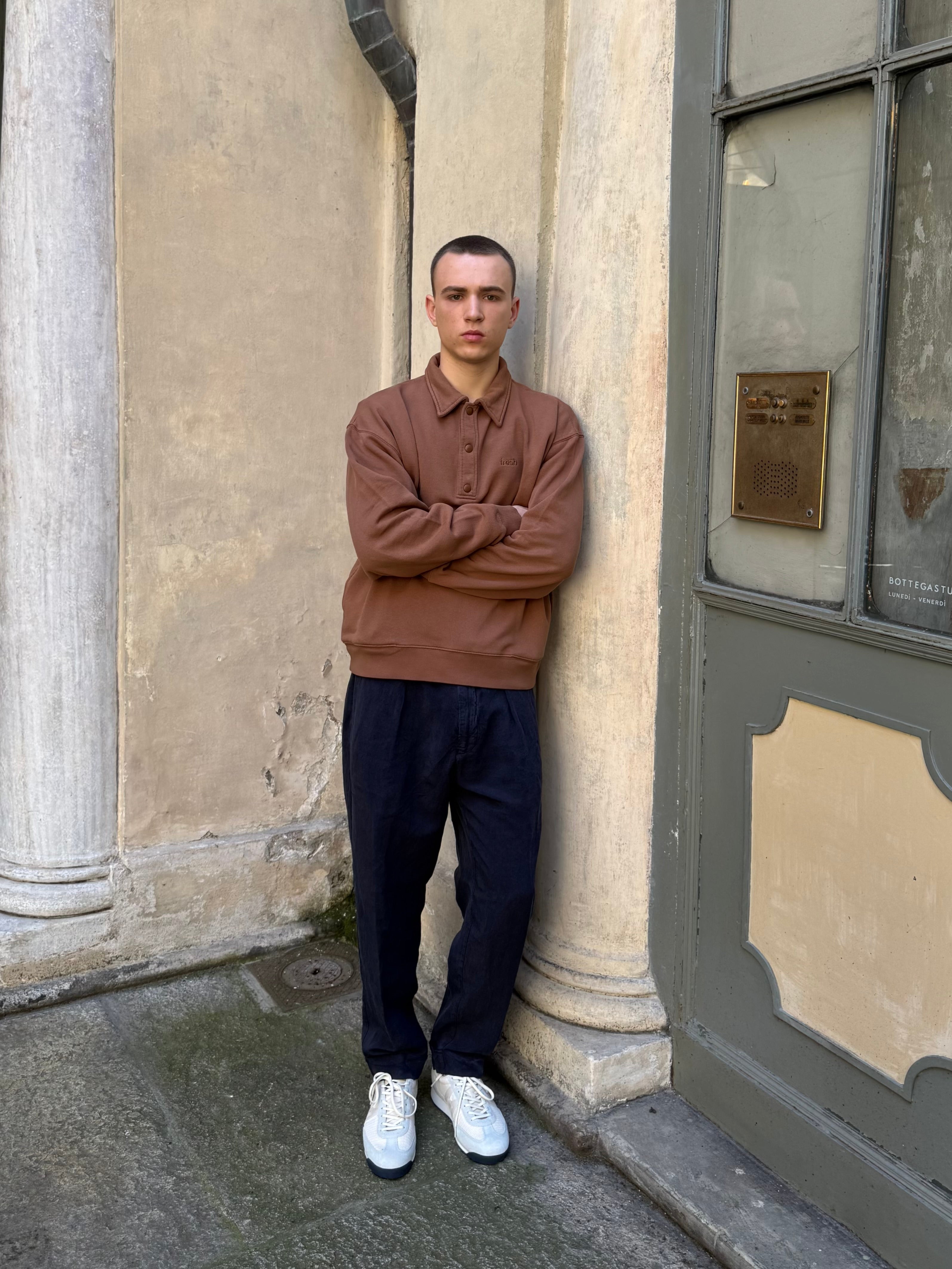 Sweat-shirt polo en coton FRESH Mike marron