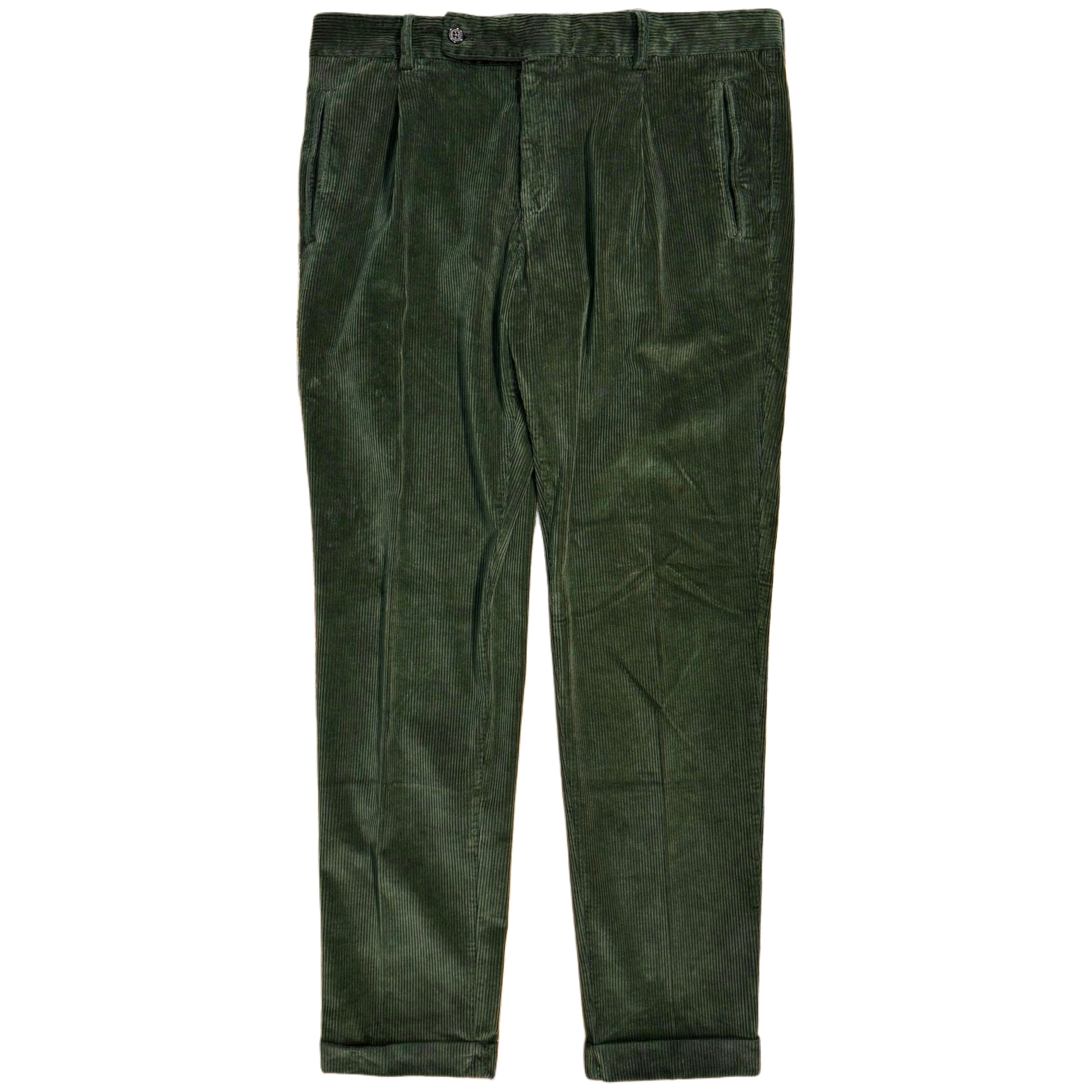 Pantaloni chino a pieghe in velluto a coste FRESCO in verde militare