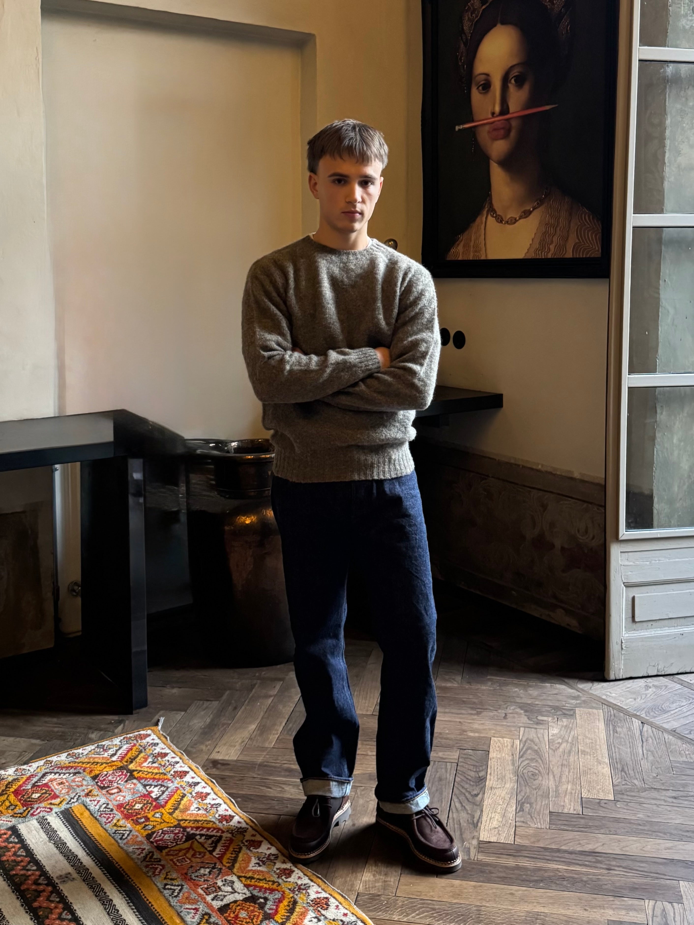 FRESH Sean Shaggy Shetland Wool Jumper In Fossil