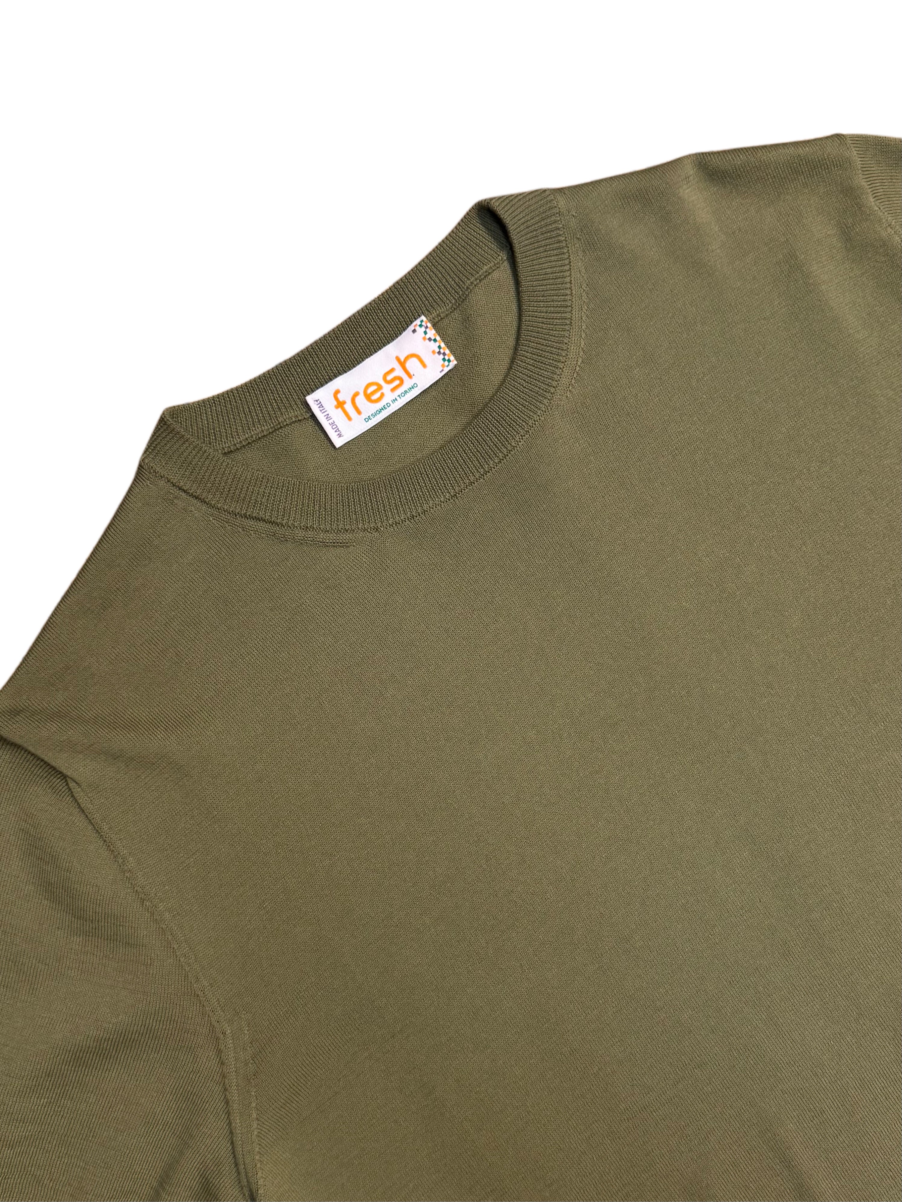 FRESH Biagio Extra Fine Cotton Knitted T-Shirt in Green