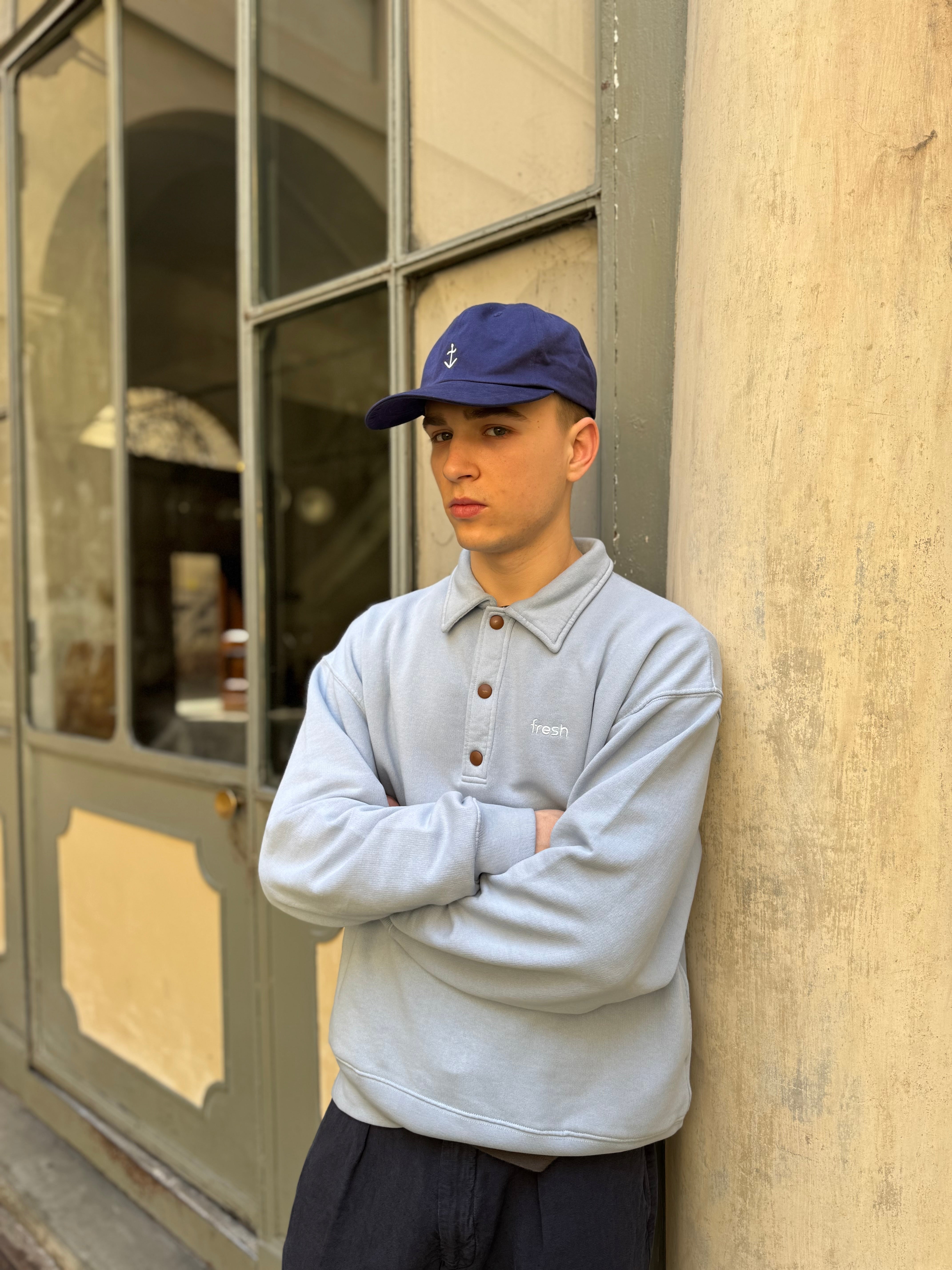 Sweat-shirt polo en coton FRESH Mike bleu sucre