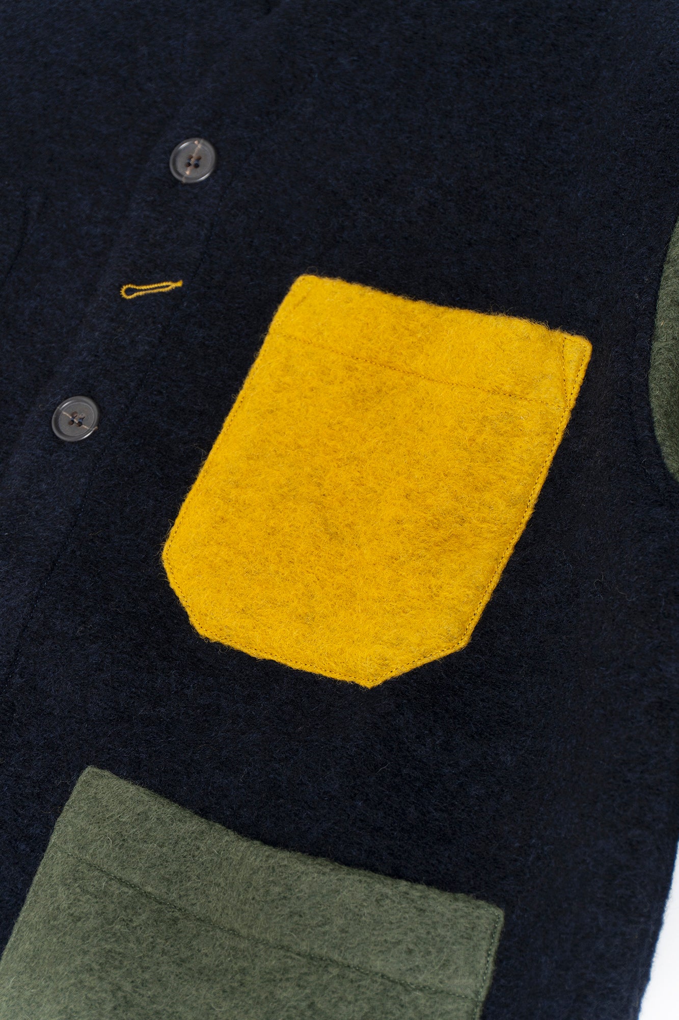 UNIVERSAL WORKS x Fresh Cardigan Wool Fleece Navy Yellow