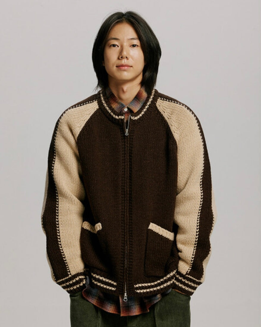 FRIZMWORKS Wool Varsity Cardigan Brown Tan