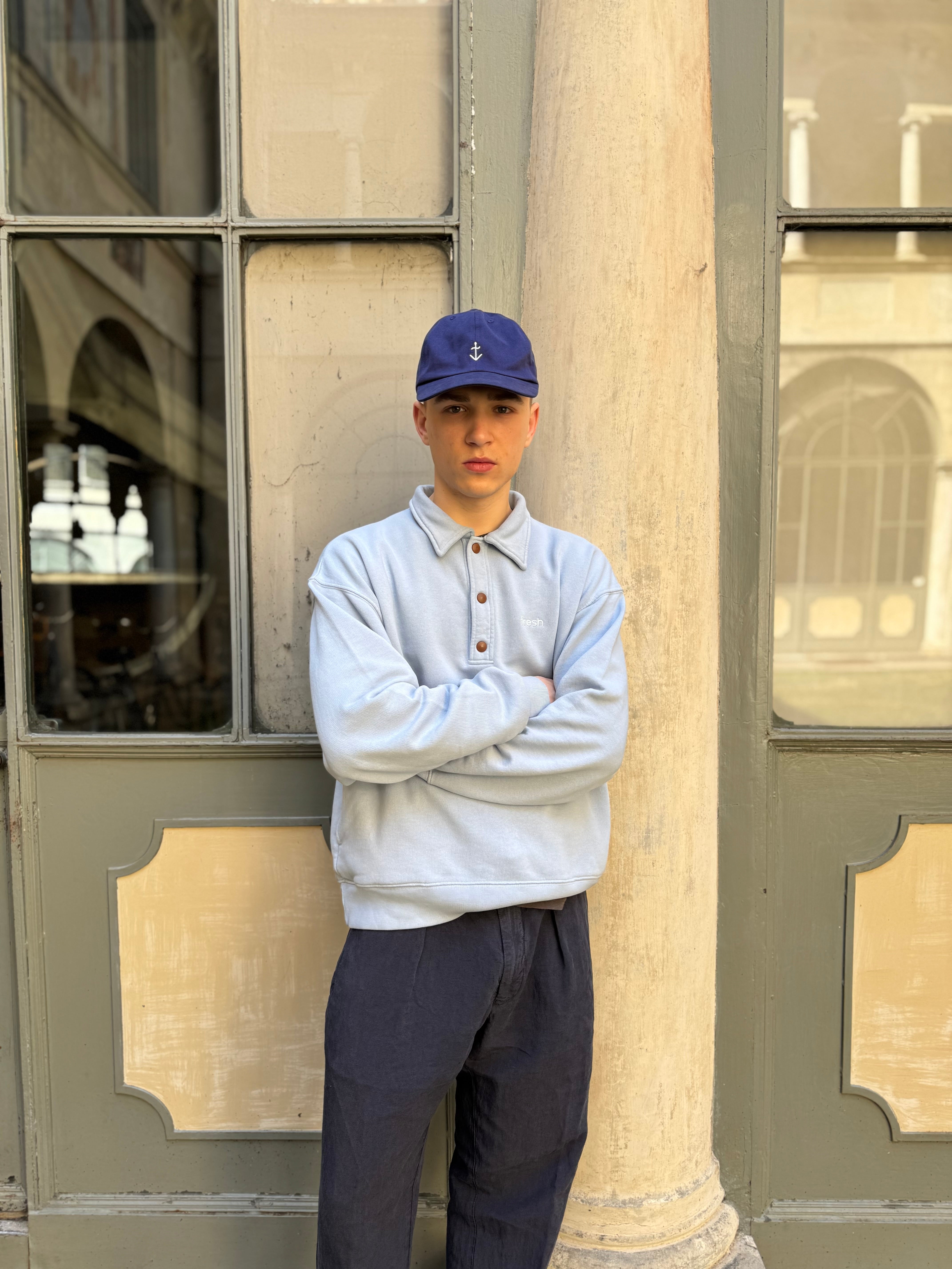 Sweat-shirt polo en coton FRESH Mike bleu sucre