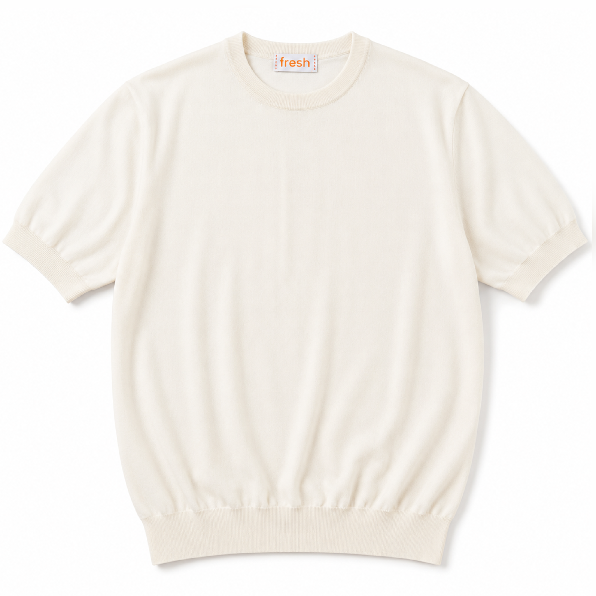 FRESH Biagio Extra Fine Cotton Knitted T-Shirt in Cream