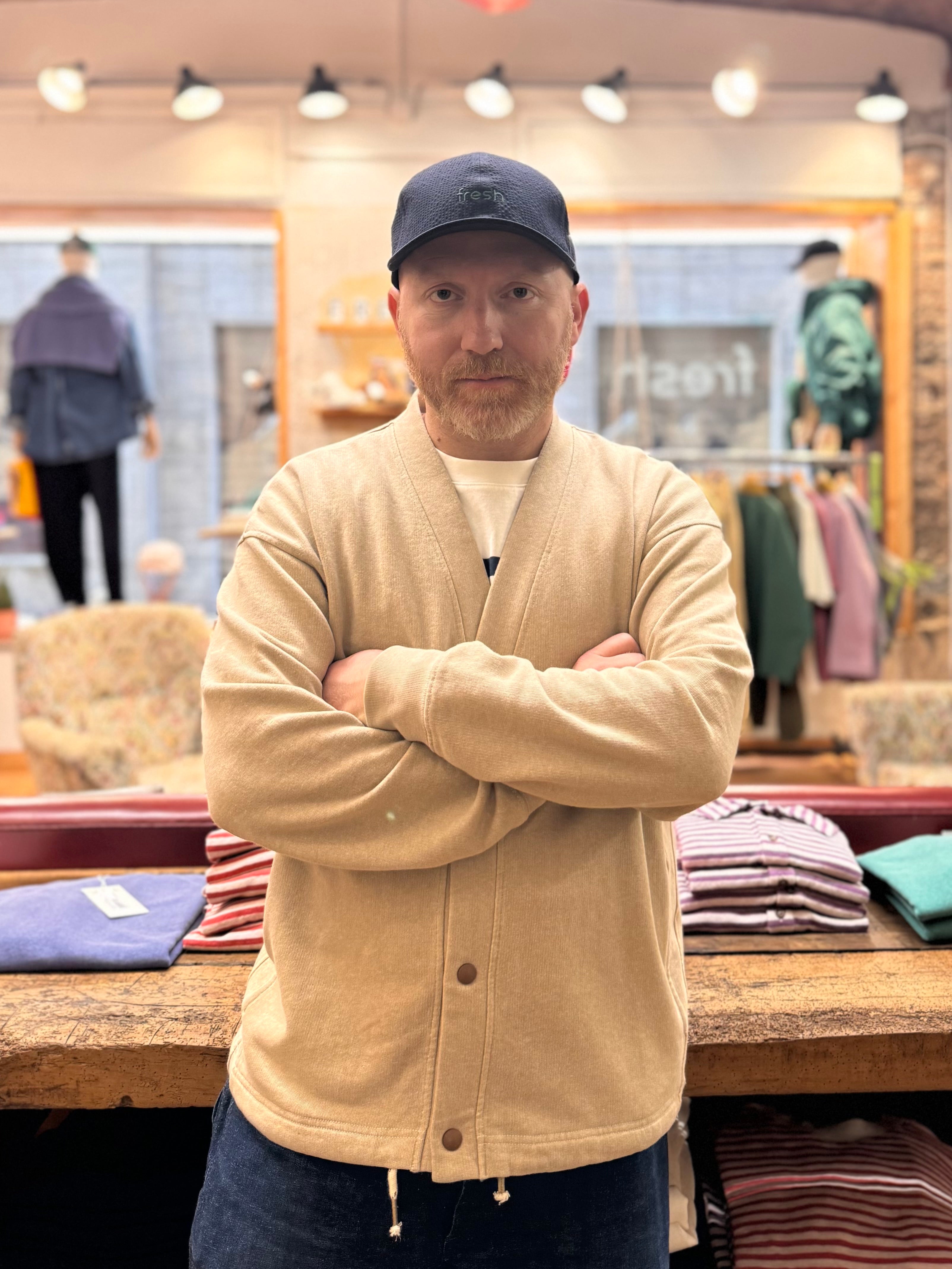 FRESH Tré Plated Cotton Cardigan in Sand