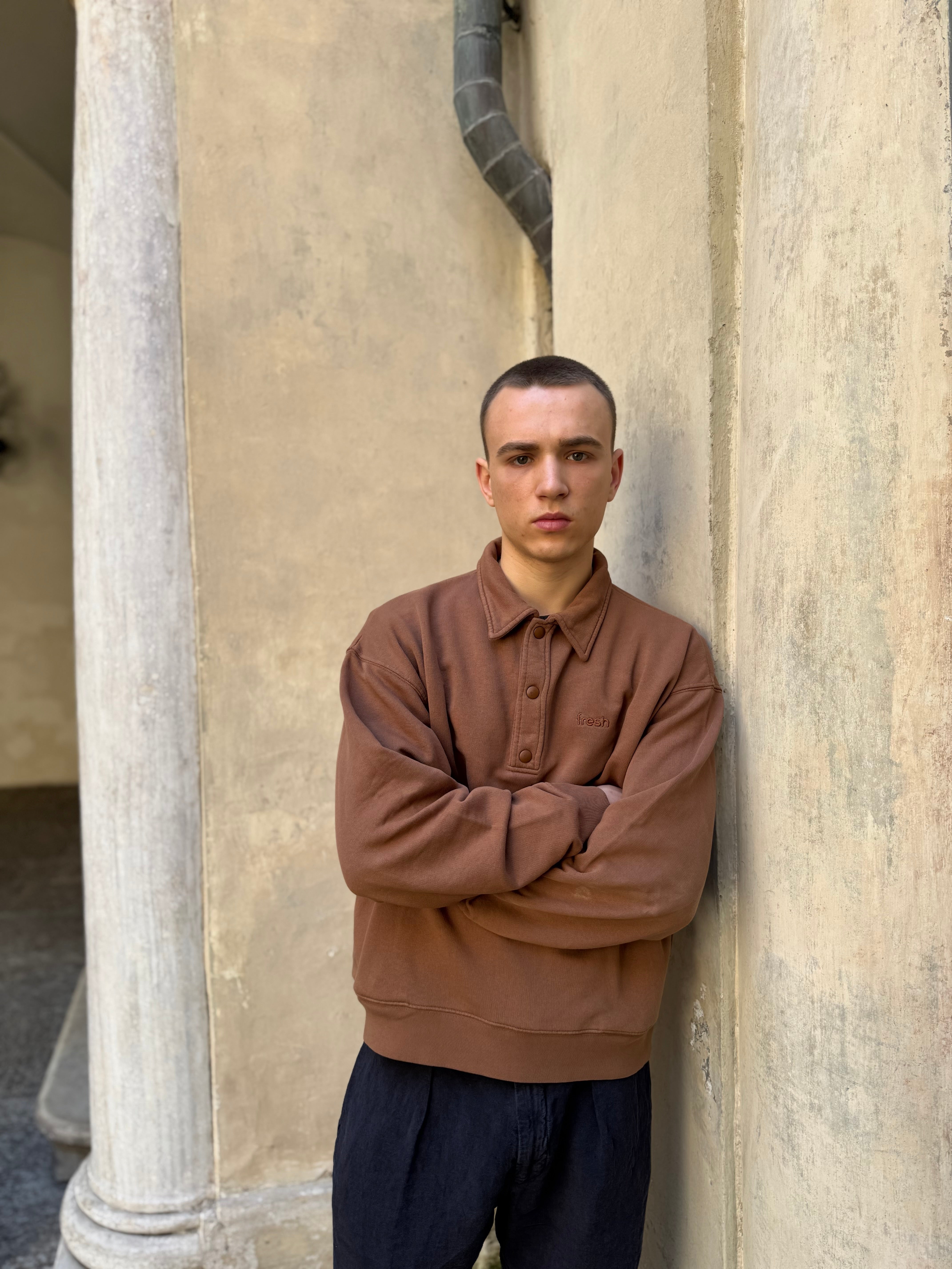 Sweat-shirt polo en coton FRESH Mike marron
