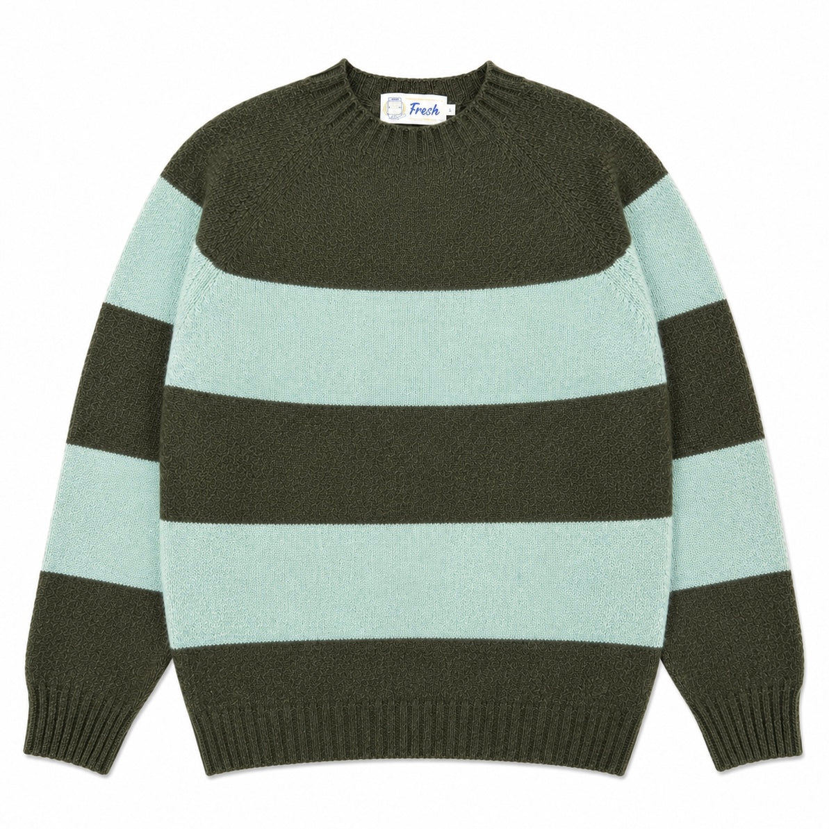 FRESH Sean Shaggy Shetland Wool Striped Sweater In Spruce Fauna