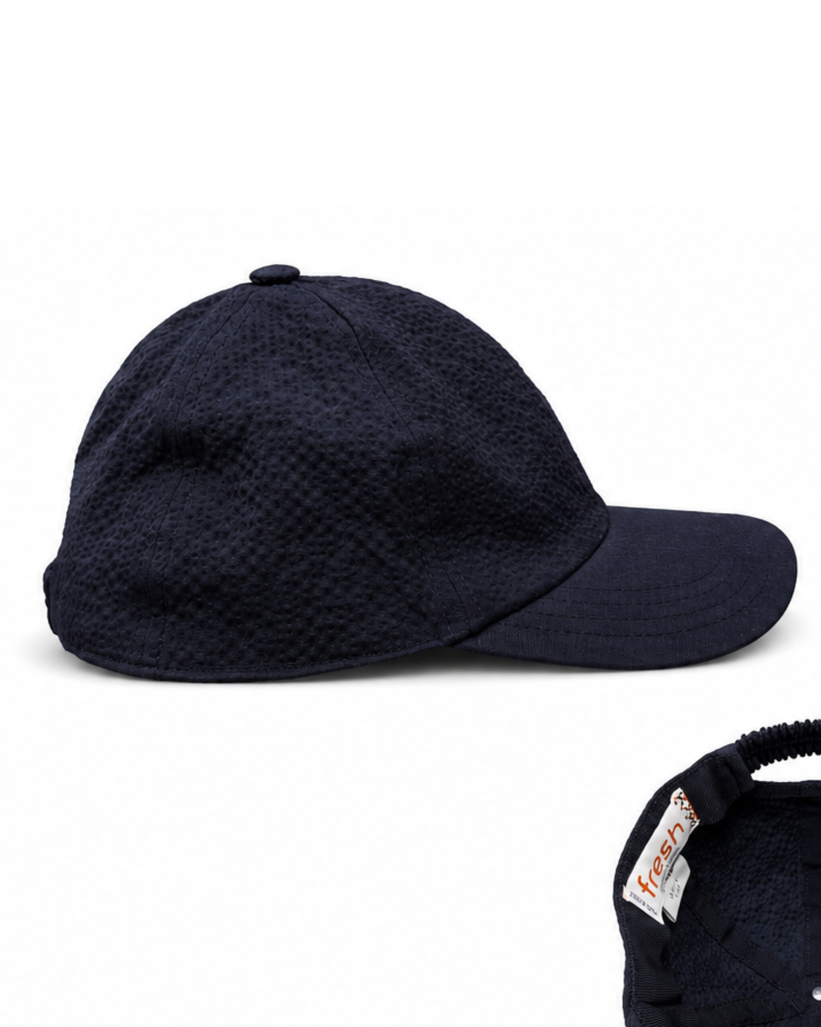 FRESH Seersucker Cap in Cream Navy