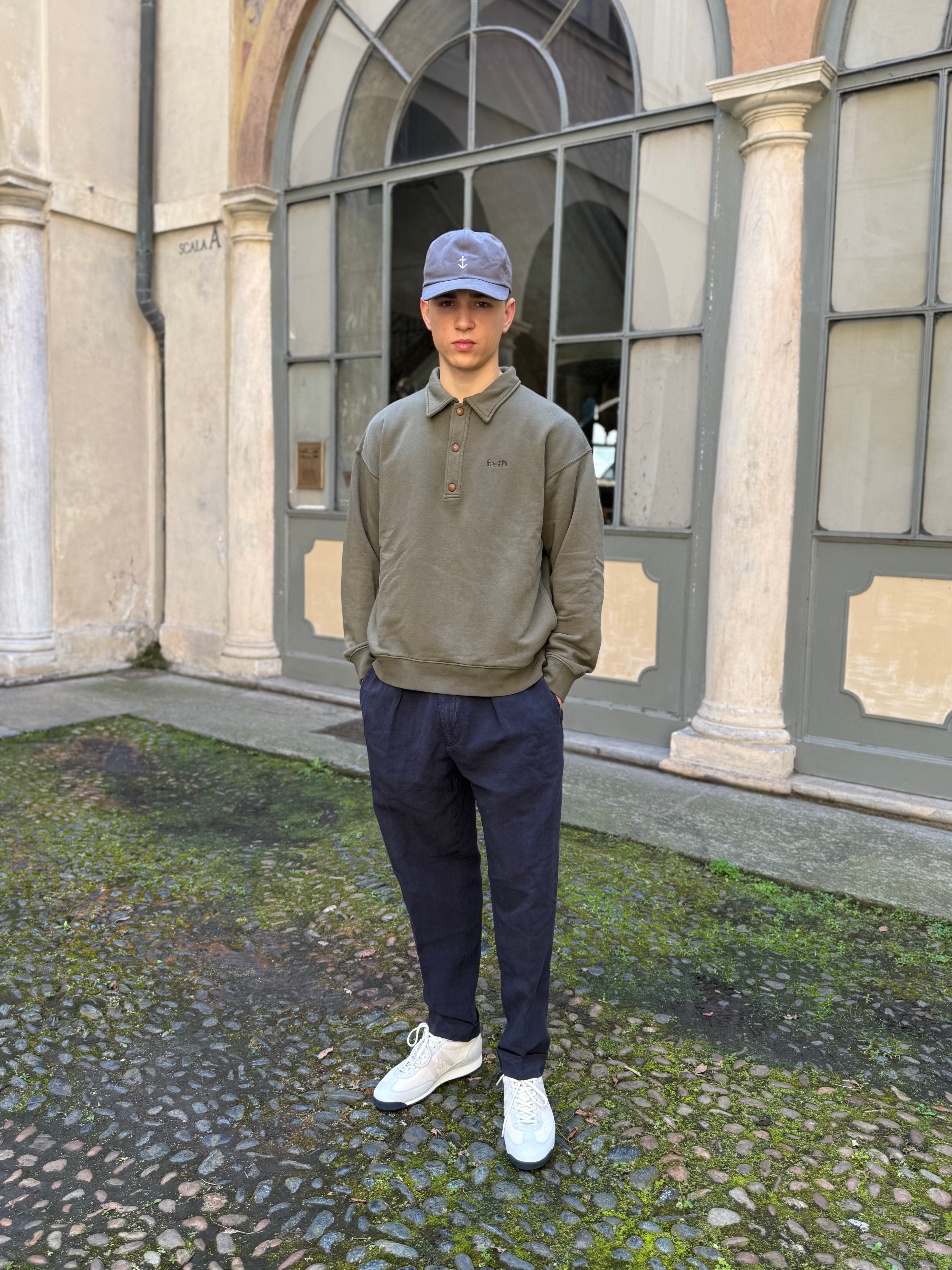 Felpa polo in cotone FRESH Mike in verde militare