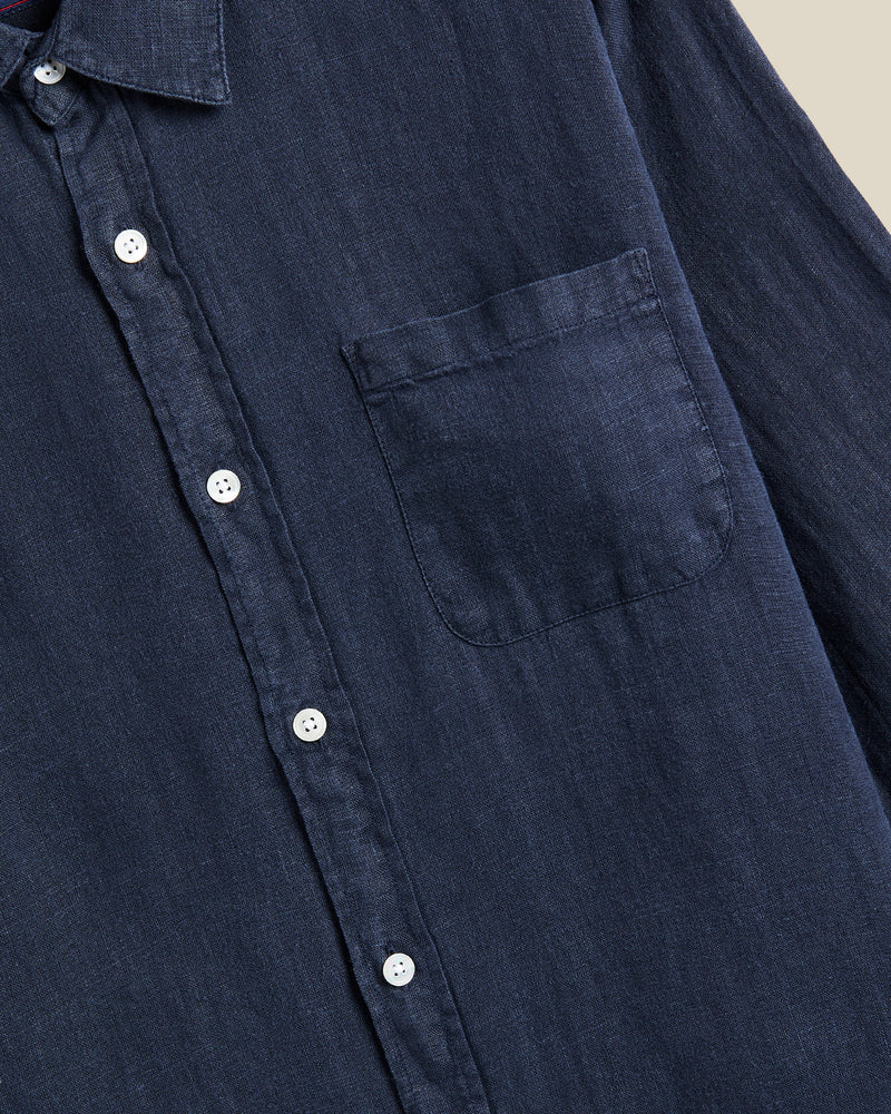 Camicia a maniche lunghe in lino di flanella portoghese blu navy