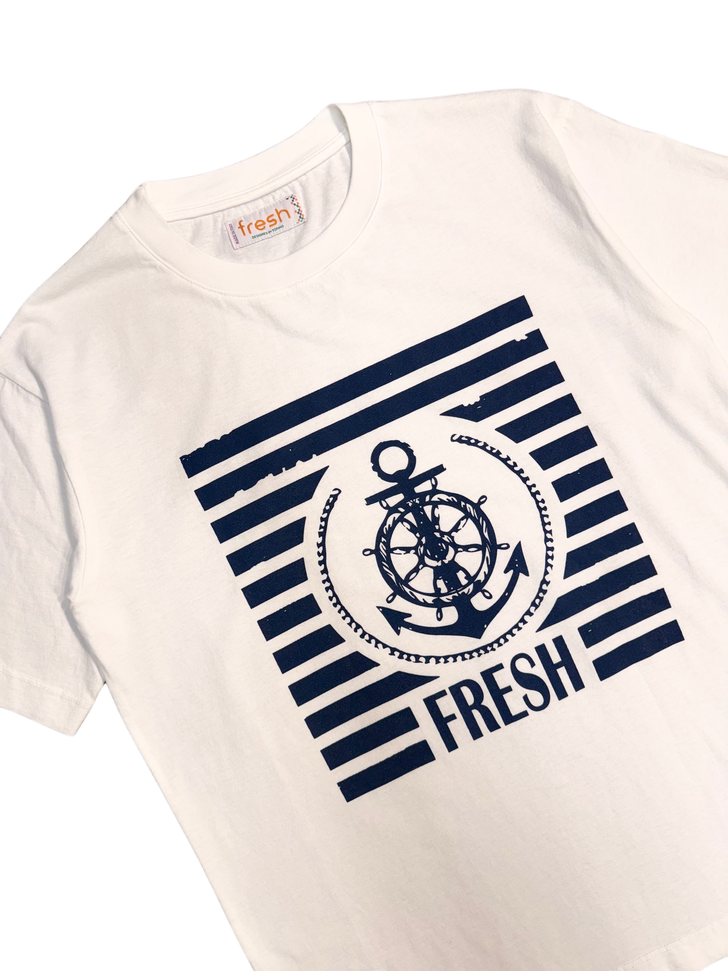 T-shirt en coton FRESH Ancora blanc et marine