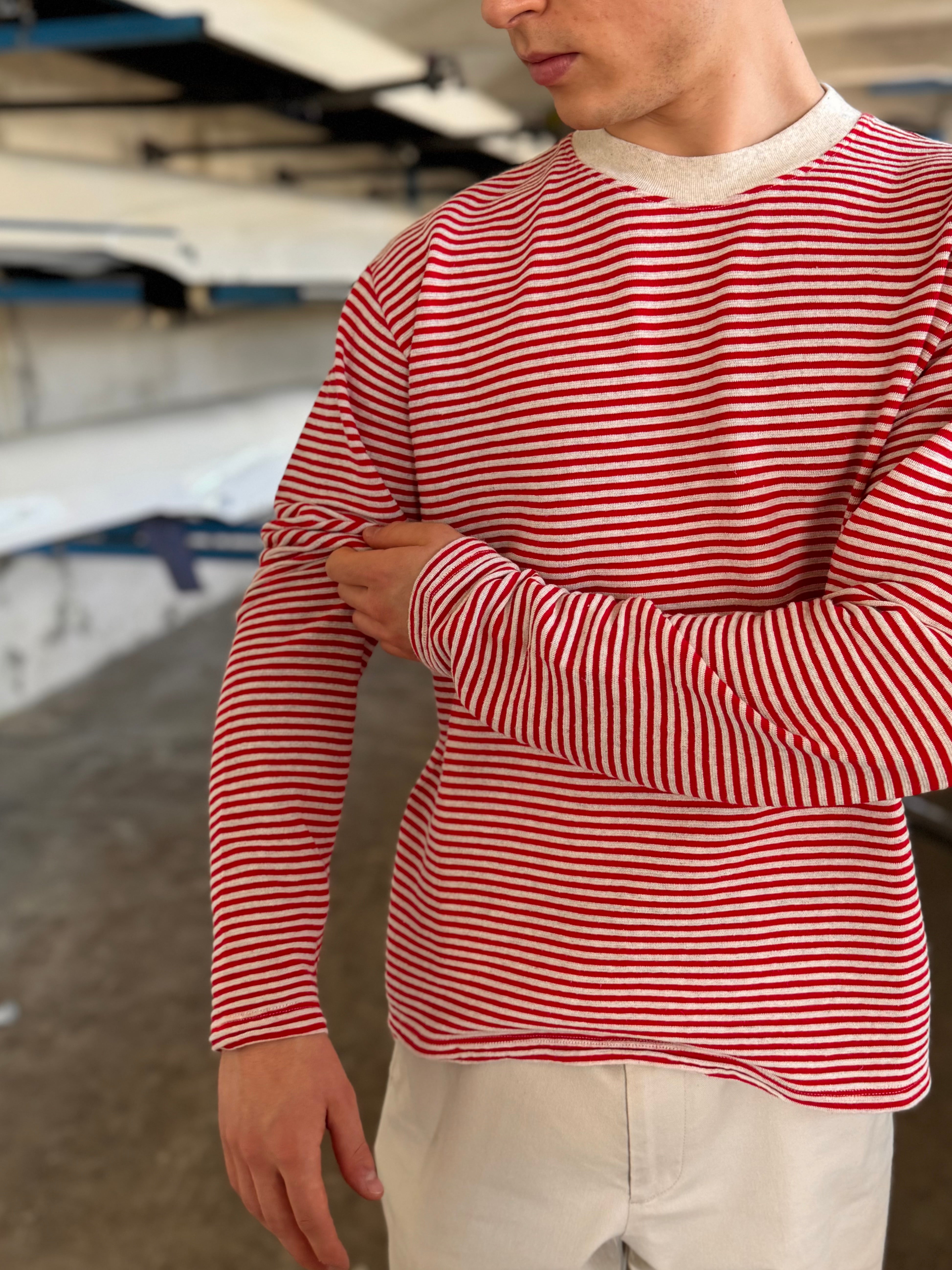 FRESH Marina Long Sleeve Striped T-Shirt in White Red