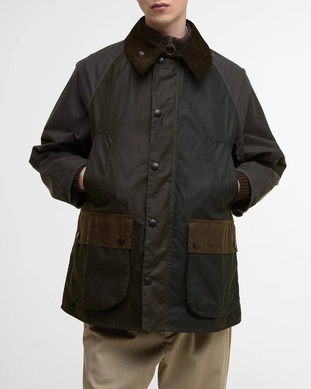BARBOUR Patchwork Oversized Bedale Waxed Jacket Sage Multi