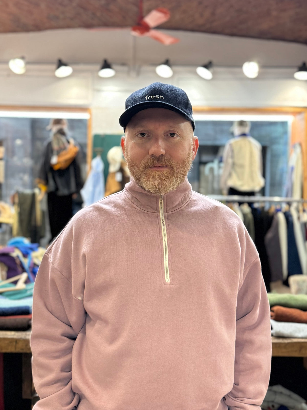 FRESH Barry Cotton Quarter-Zip Sweatshirt in Antique Pink
