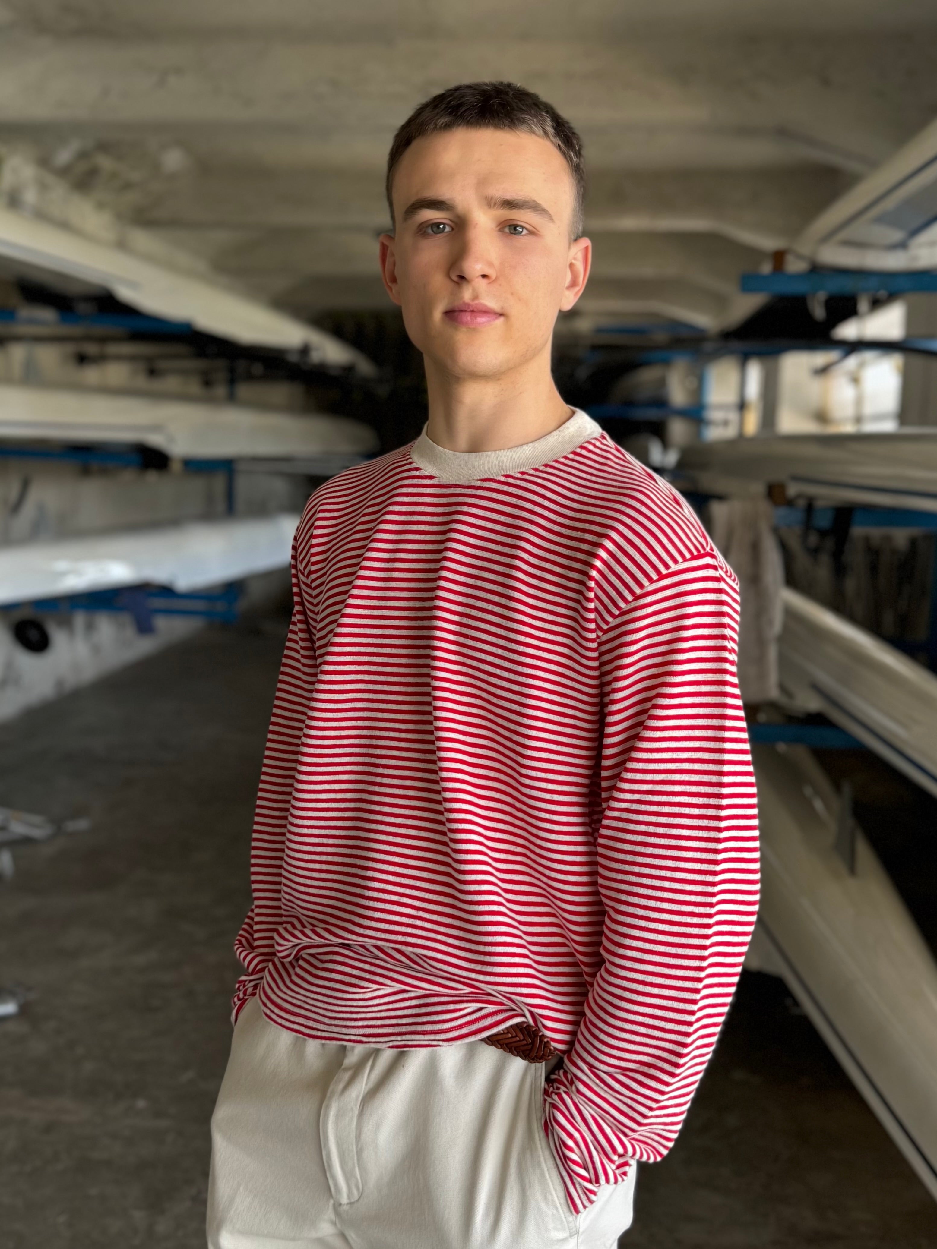 FRESH Marina Long Sleeve Striped T-Shirt in White Red