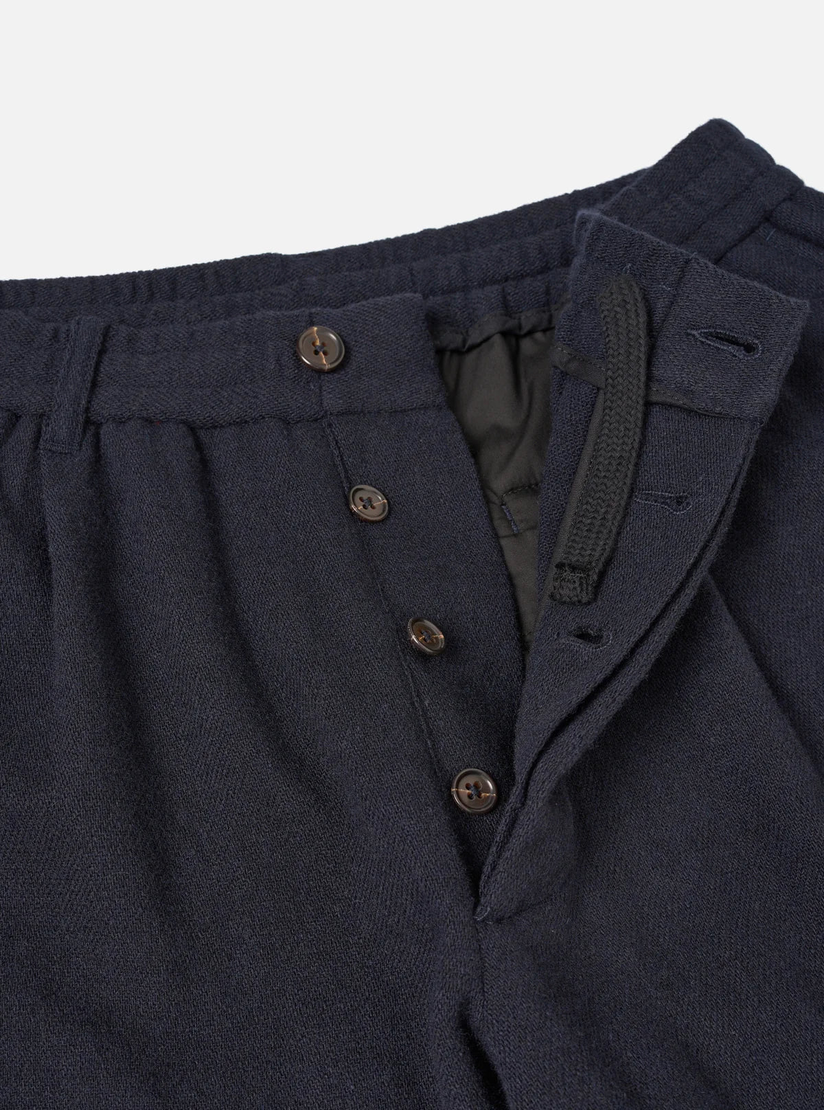 UNIVERSAL WORKS Dark Navy Robin Wool Mix Pleated Track Pant