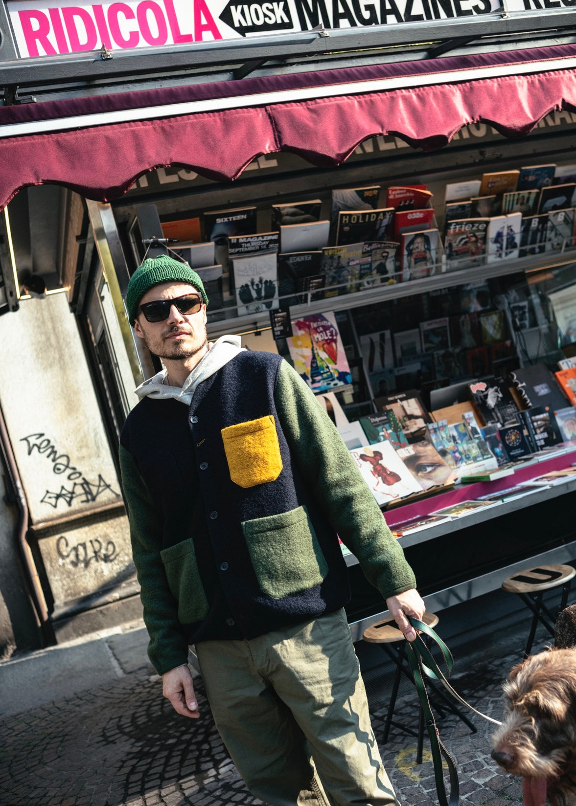 UNIVERSAL WORKS x Fresh Cardigan Wool Fleece Navy Yellow