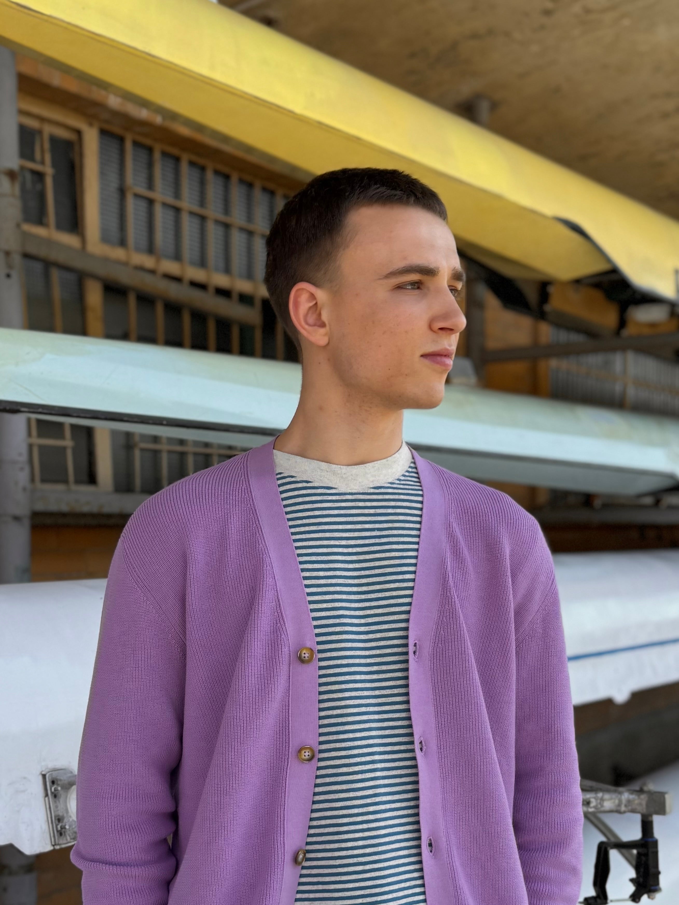 FRESH Scott Italian Cotton Cardigan in Lilac