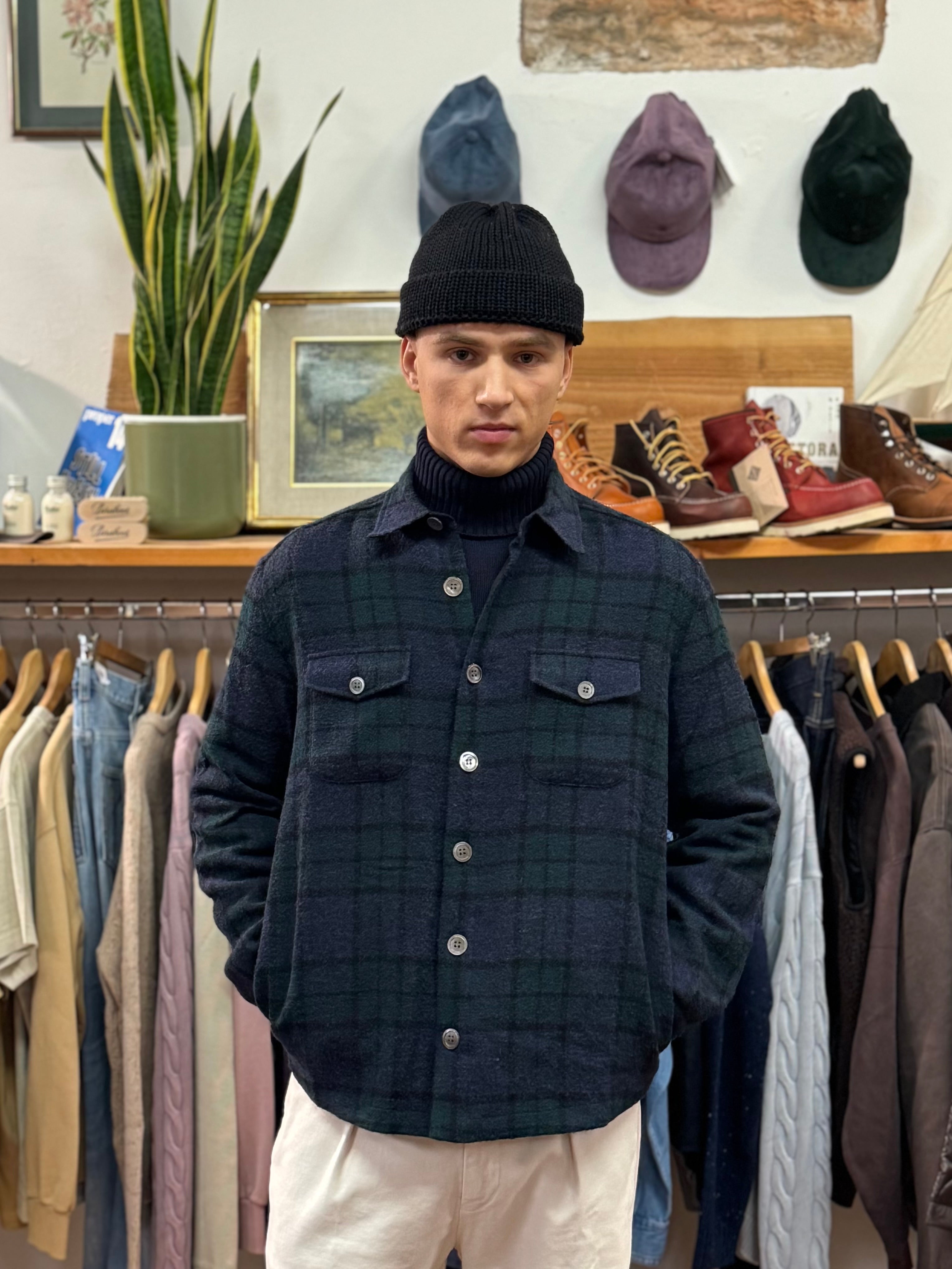 FRESH Tartan Wool Overshirt in Blue and Green