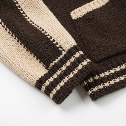 FRIZMWORKS Wool Varsity Cardigan Brown Tan