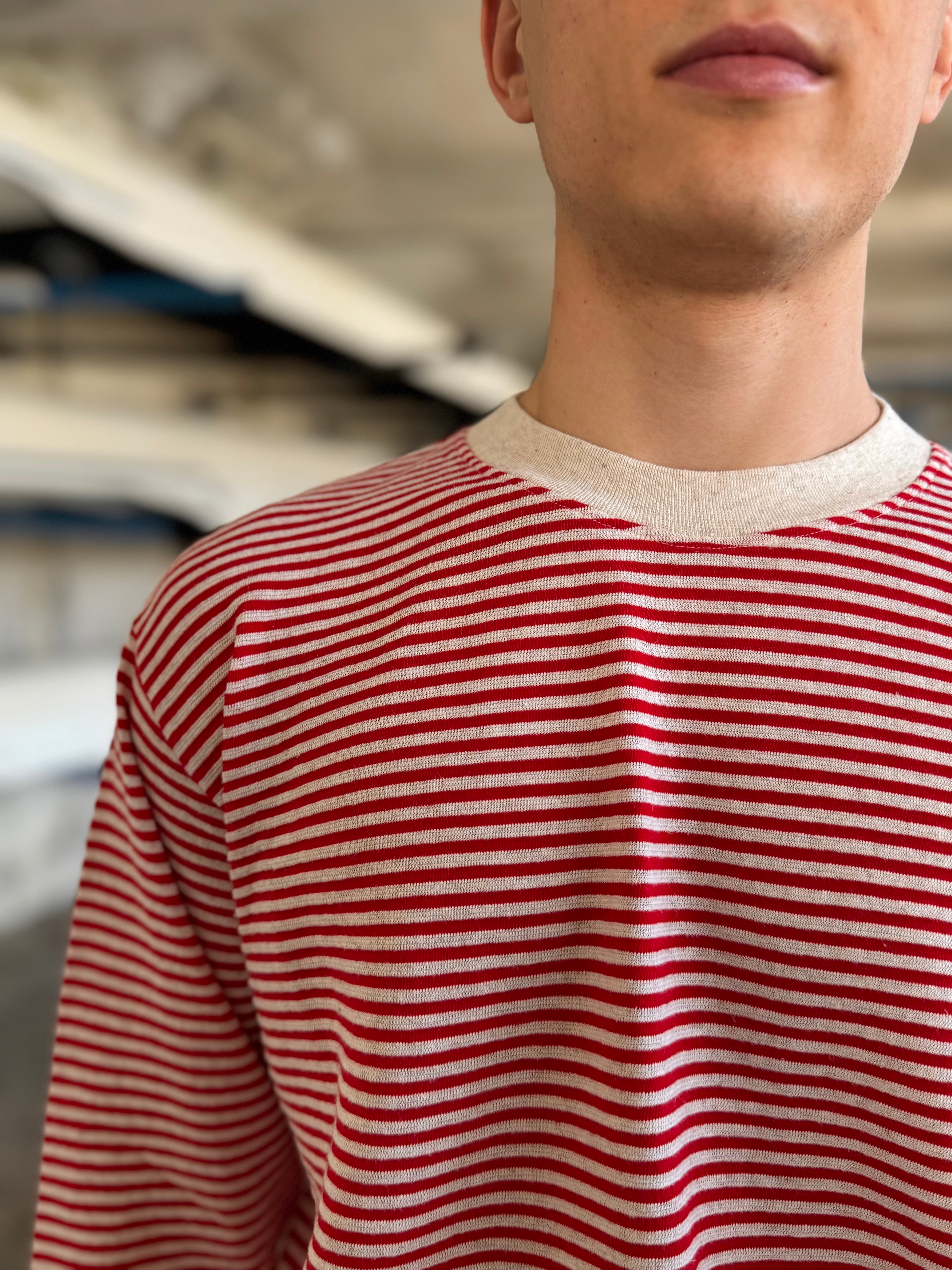 FRESH Marina Long Sleeve Striped T-Shirt in White Red