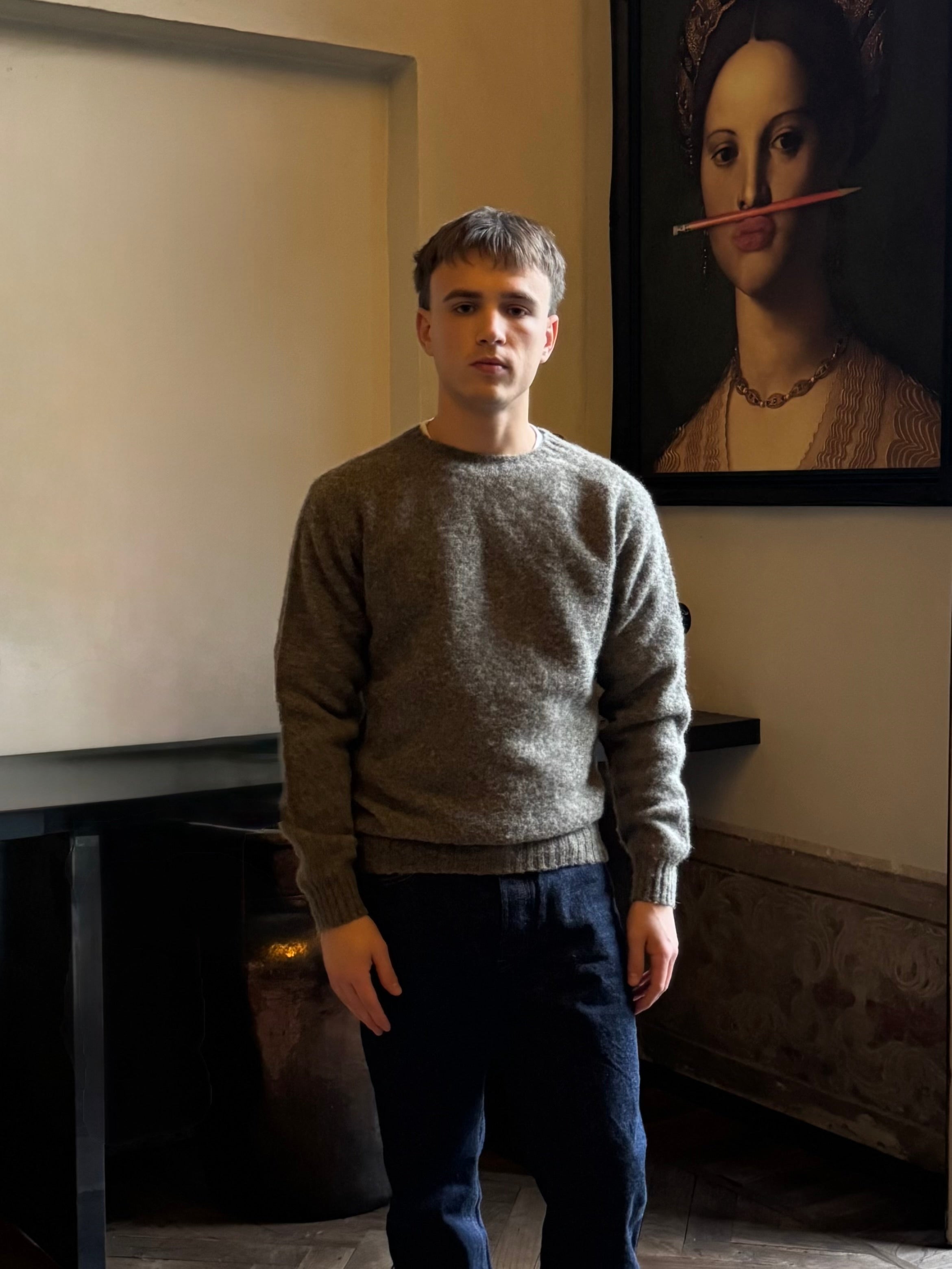 FRESH Sean Shaggy Shetland Wool Jumper In Fossil