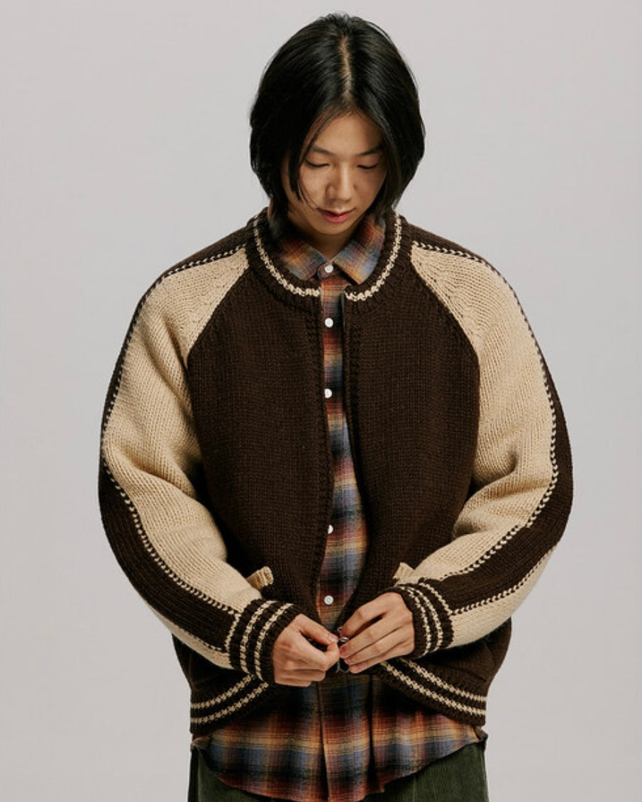FRIZMWORKS Wool Varsity Cardigan Brown Tan